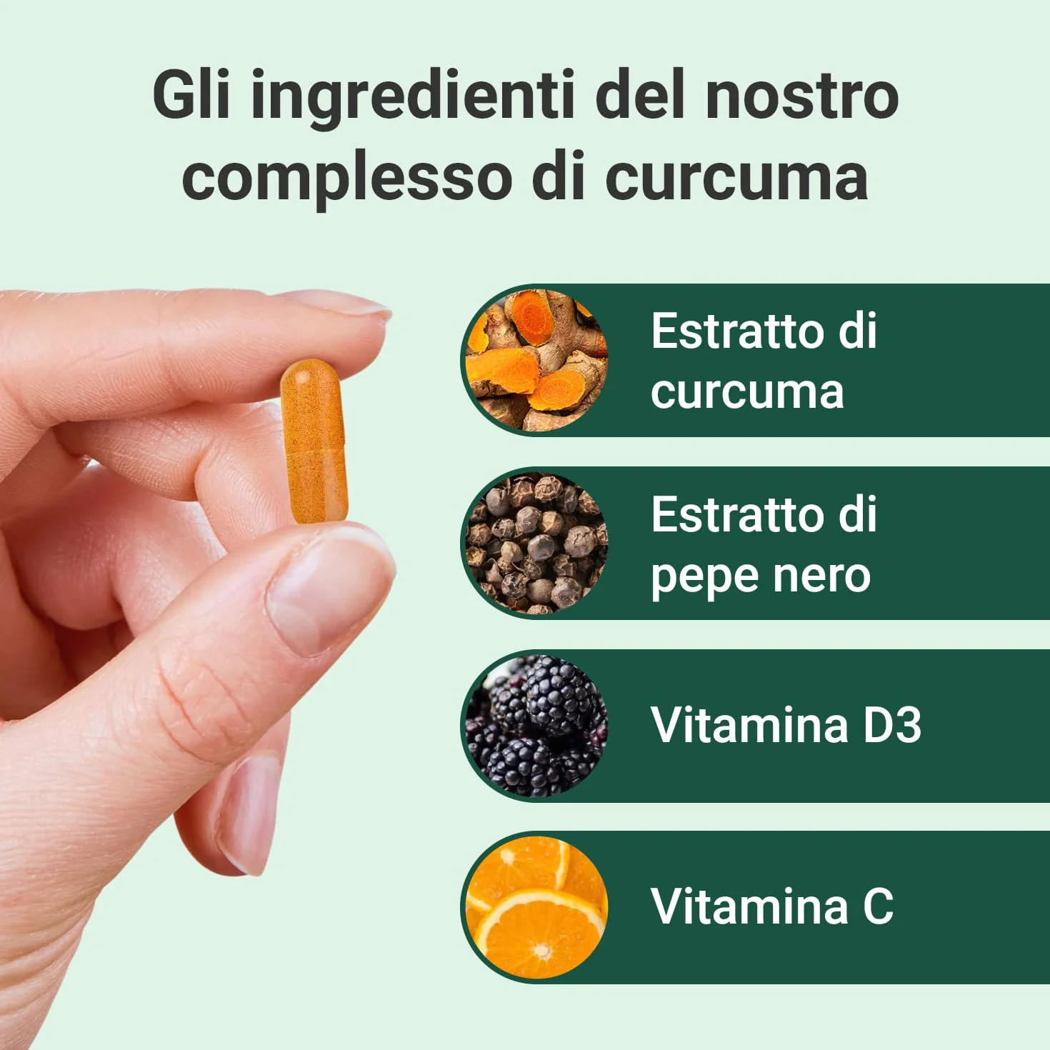 Theonia Curcuma Complesso con Vitamina D3 e C, Pepe Nero - 60 Capsule Vegane