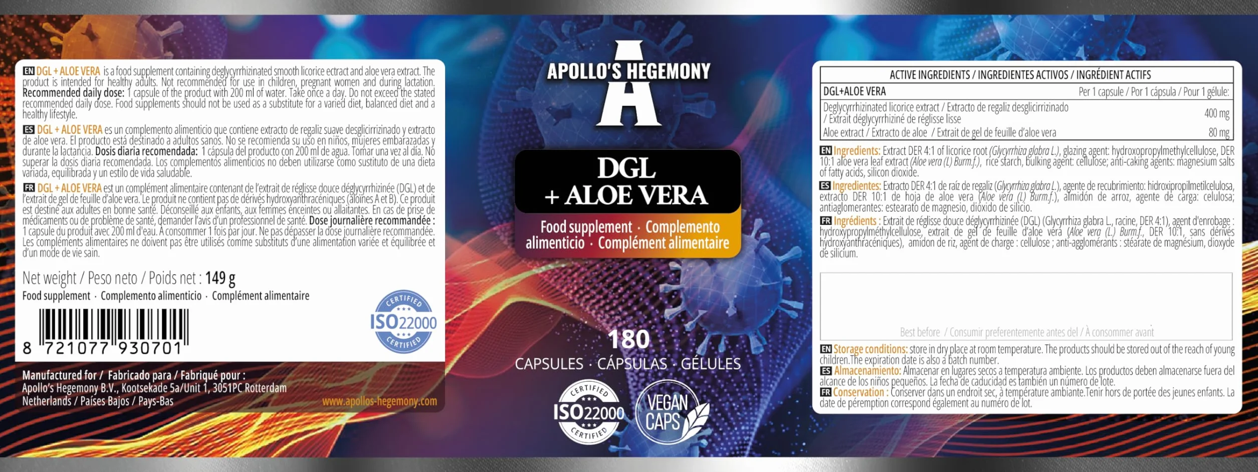Apollo's Hegemony Aloe Vera 500 mg 180 capsule vegane integratore digestione resistenza