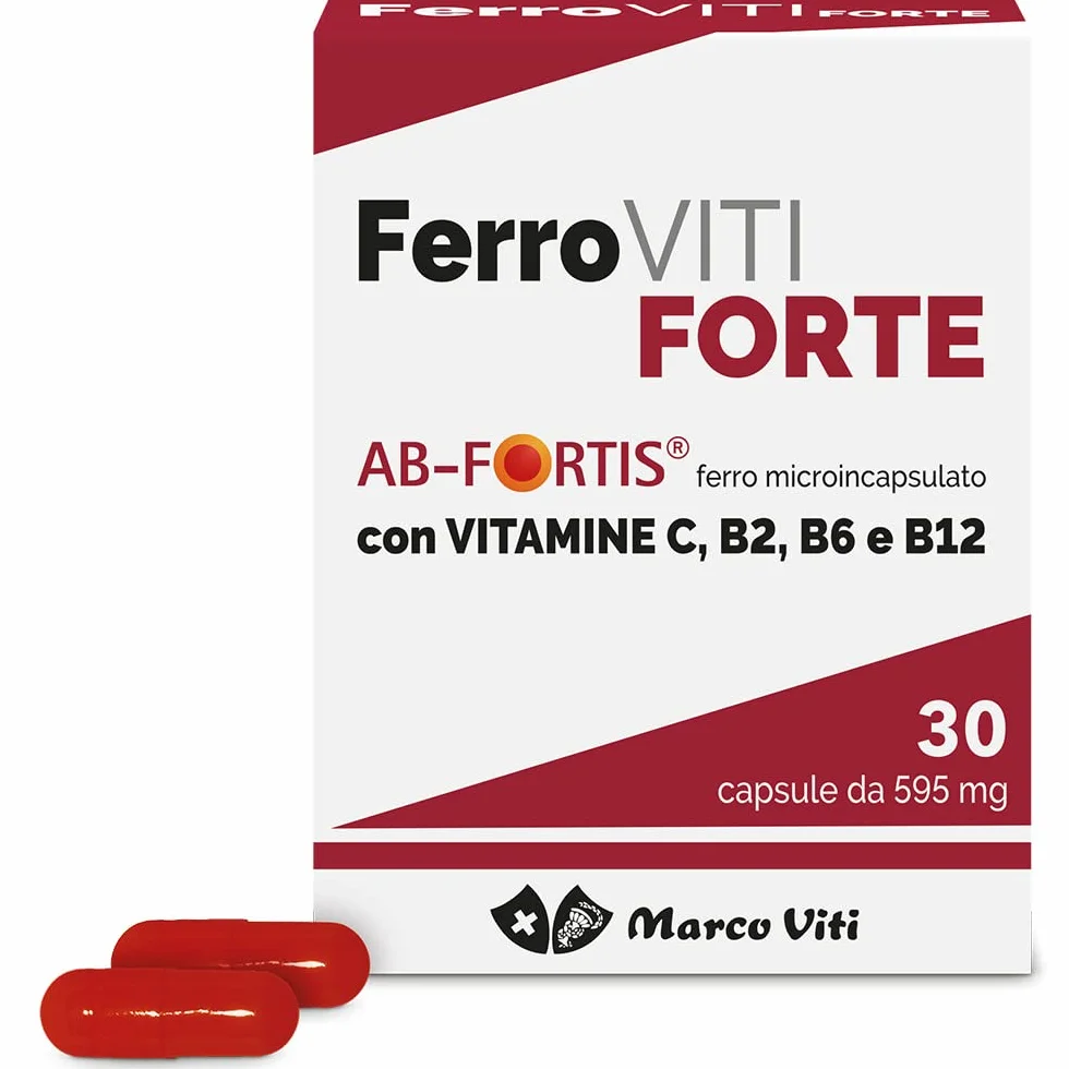 Ferro Viti - Forte, Integratore di Ferro Microincapsulato con Vitamina B2, Combatte Affaticamento e Spossatezza, 30 Capsule da 590 mg,