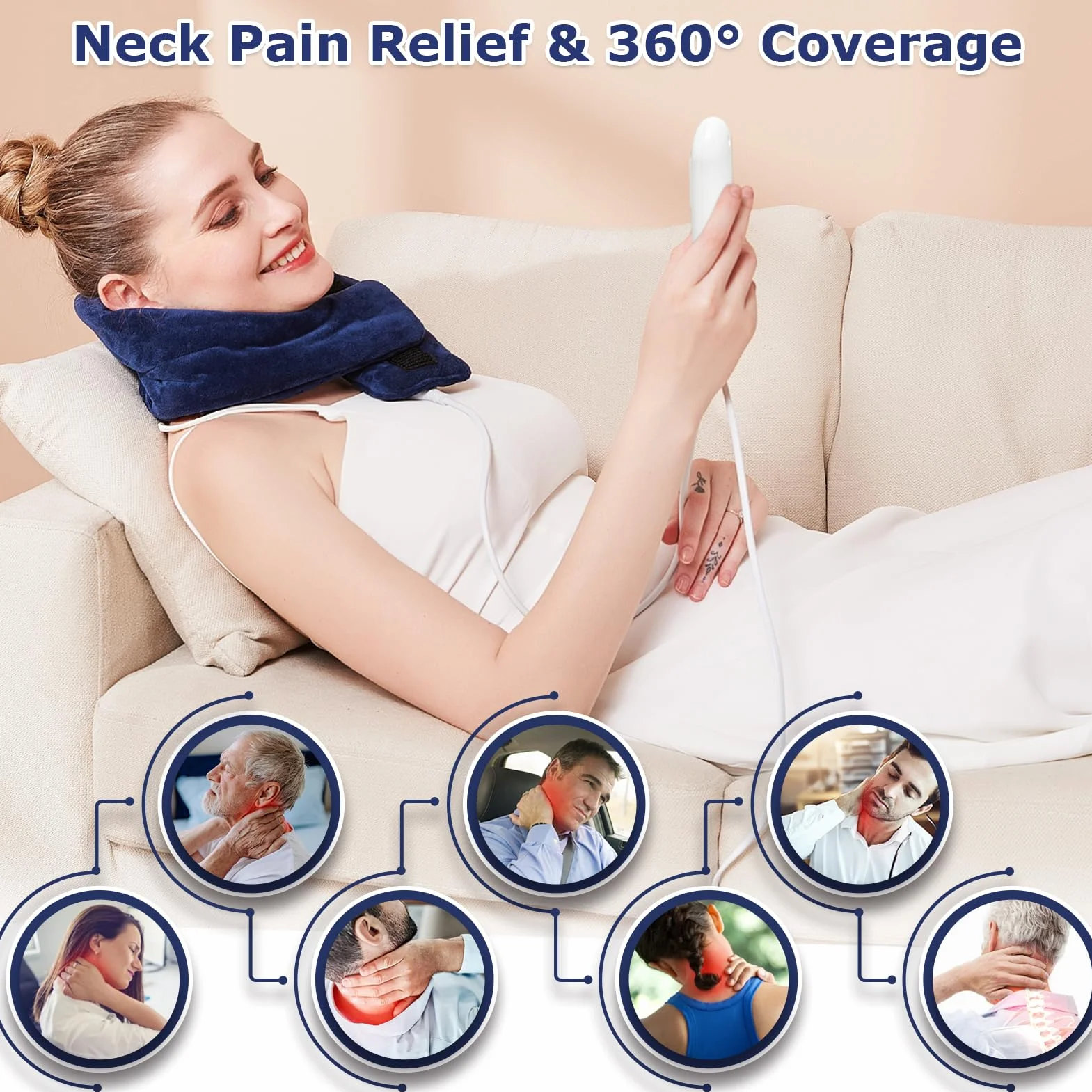 JOBYNA Termoforo Cervicale Elettrico, Termoterapia Scaldacollo Cuscino Cervicale Termico per Alleviare il Dolore, 5 secondi Riscaldamento Rapido, 30-70℃ e 10-90 minuti Regolabile