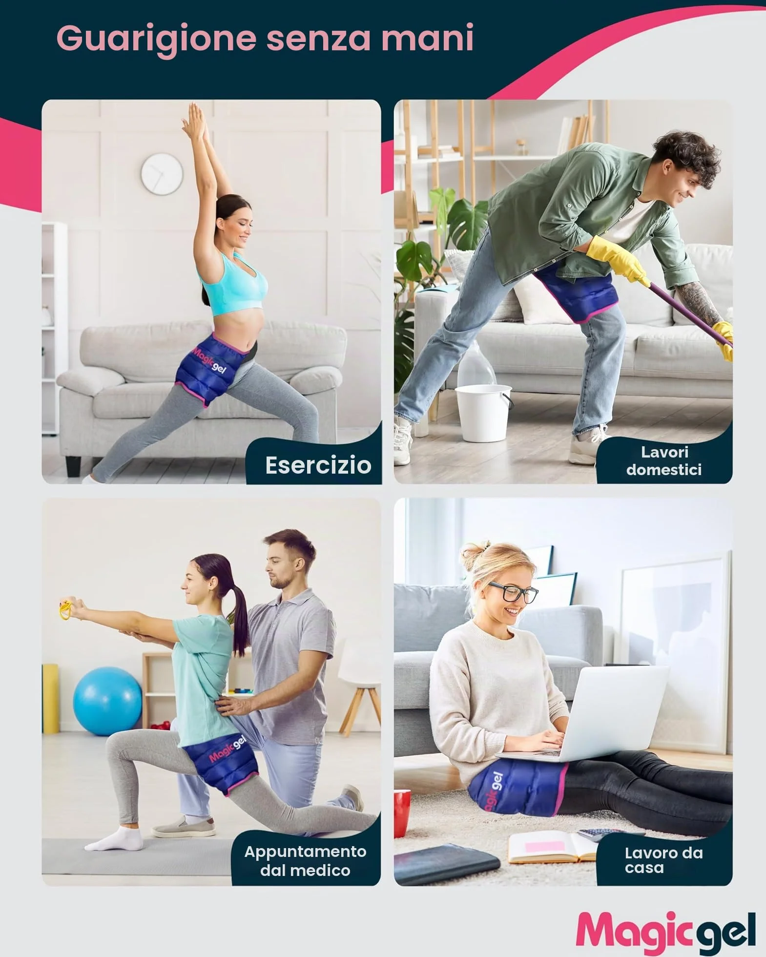 Magic Gel Fascia in Gel Ghiaccio Riutilizzabile - Caldo o Freddo per per Dolori al Fianco, Terapia Spalla, Sciatica, Dolore e Scoliosi - Sicuro e Facile da Usare