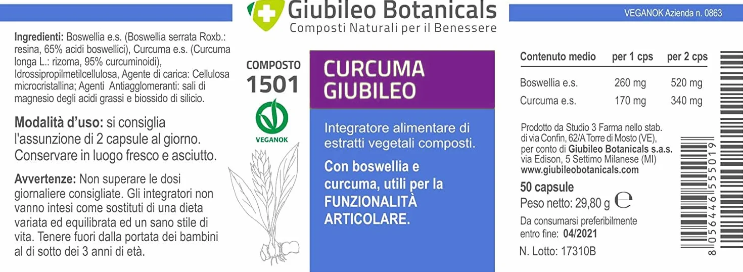 Integratore Curcuma e Boswelia 50 capsule per Funzionalità Articolare