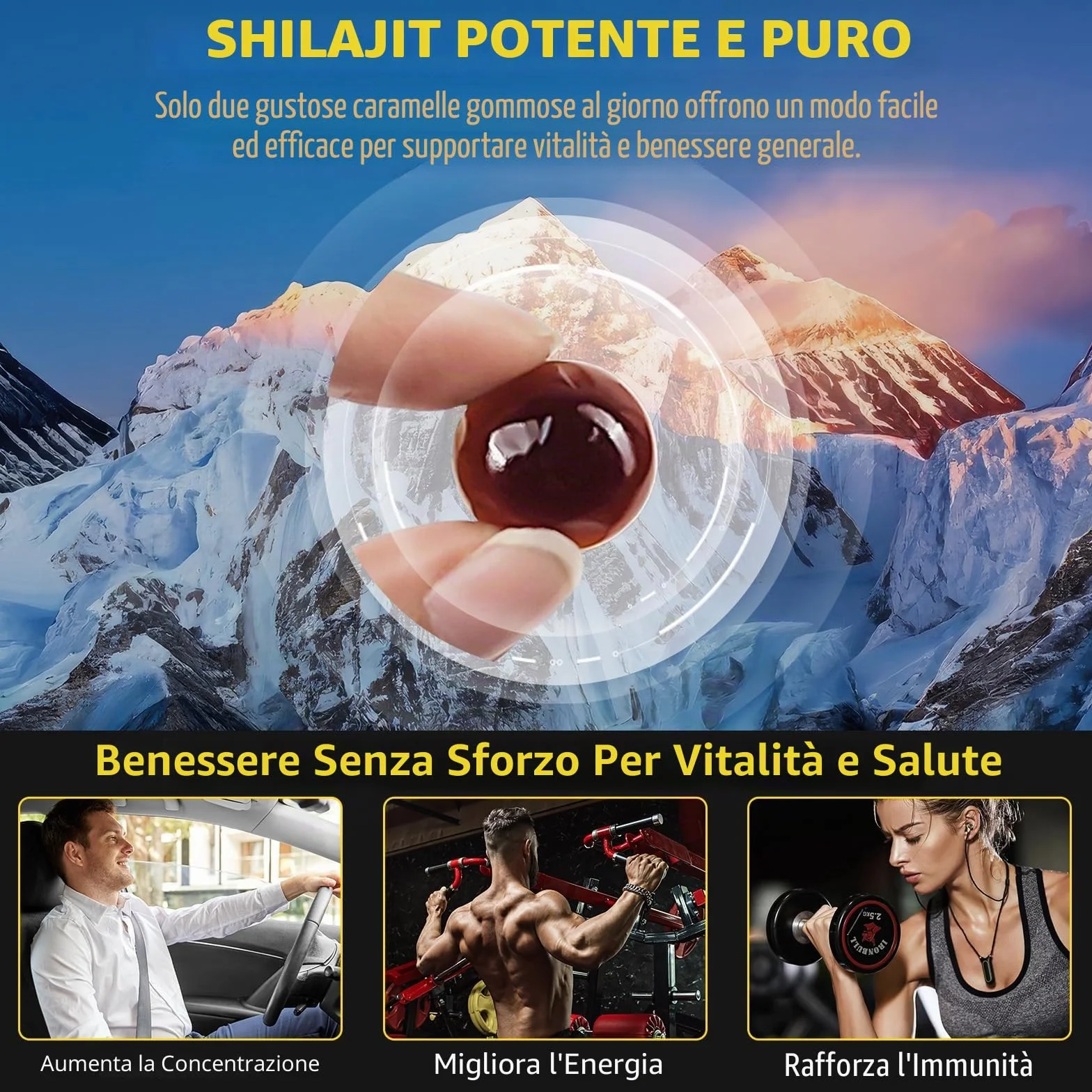 Shilajit - Orsetti gommosi 3000 mg, puro Himalaya Shilajit oro, oltre 85 oligoelementi, supporta il livello di energia, il sistema immunitario (1)