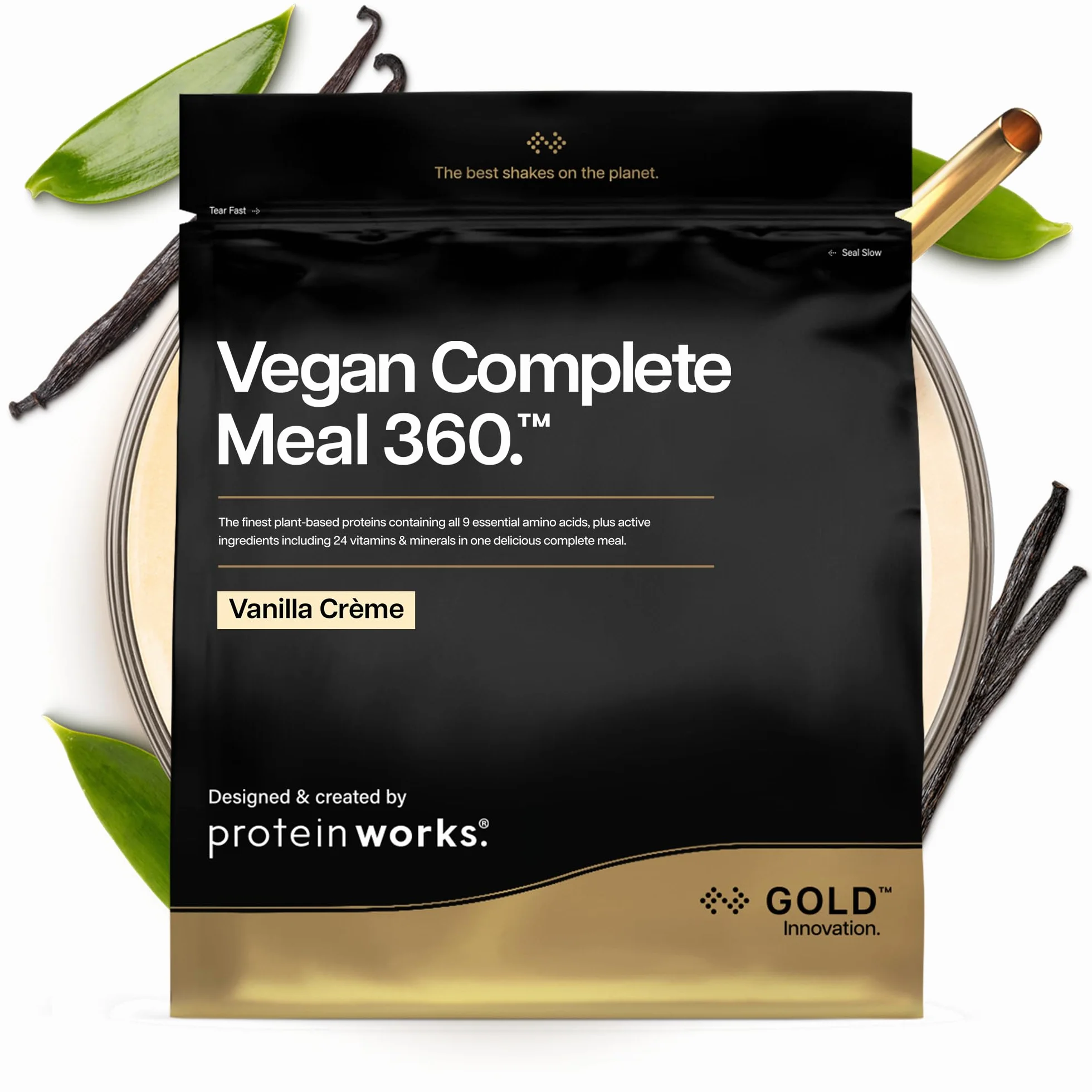Protein Works | Vegan Complete Meal 360 – GOLD Innovation, Shake Sostitutivo Pasti Vegan Premiato, Ingredienti Vegetali Premium, Vitamine & Minerali, Crema alla Vaniglia, 5 Pasti, 500g