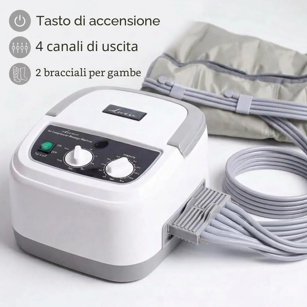 Edicare, Pressoterapia per Casa, Linfodrenaggio, Professionale, Apparecchio Massaggiatore, Gambe e Piedi, Anticellulite, 6 Camere d’aria (Dispositivo e gambali)