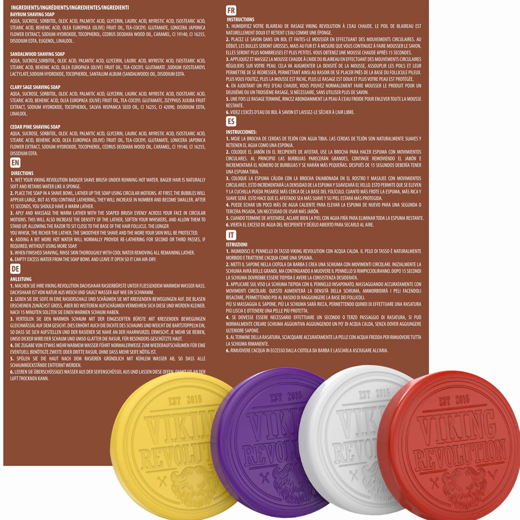 Viking Revolution Sapone da Barba Uomo - Sapone da Rasatura per Uso con Spazzola e Ciotola - Rasatura a Umido più Morbida - Confezione Assortita da 4 Saponette per Rasatura da 70 g.