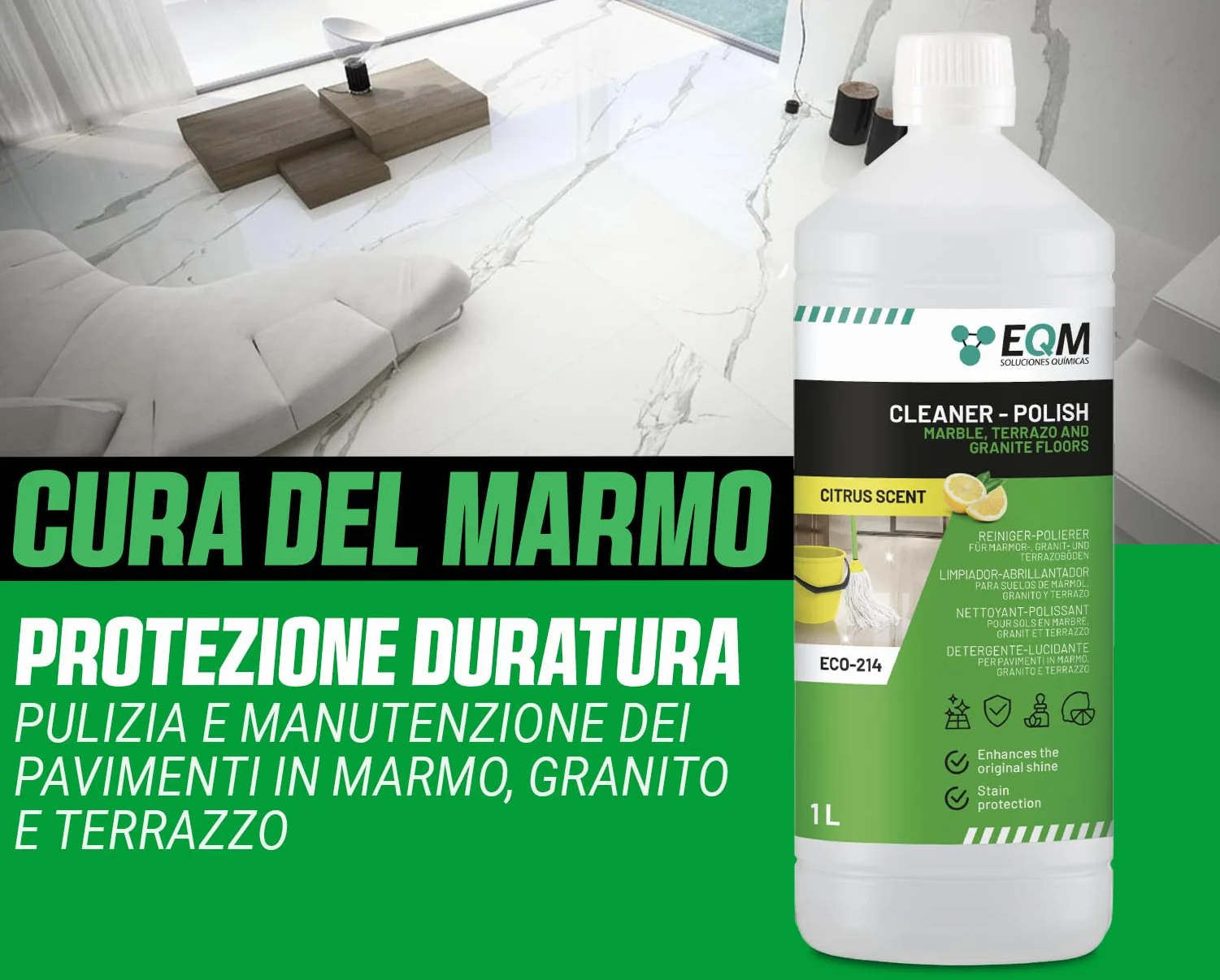 Detergente Lucidante per Marmo, Granito e Pietra Naturale ECO-214 1L