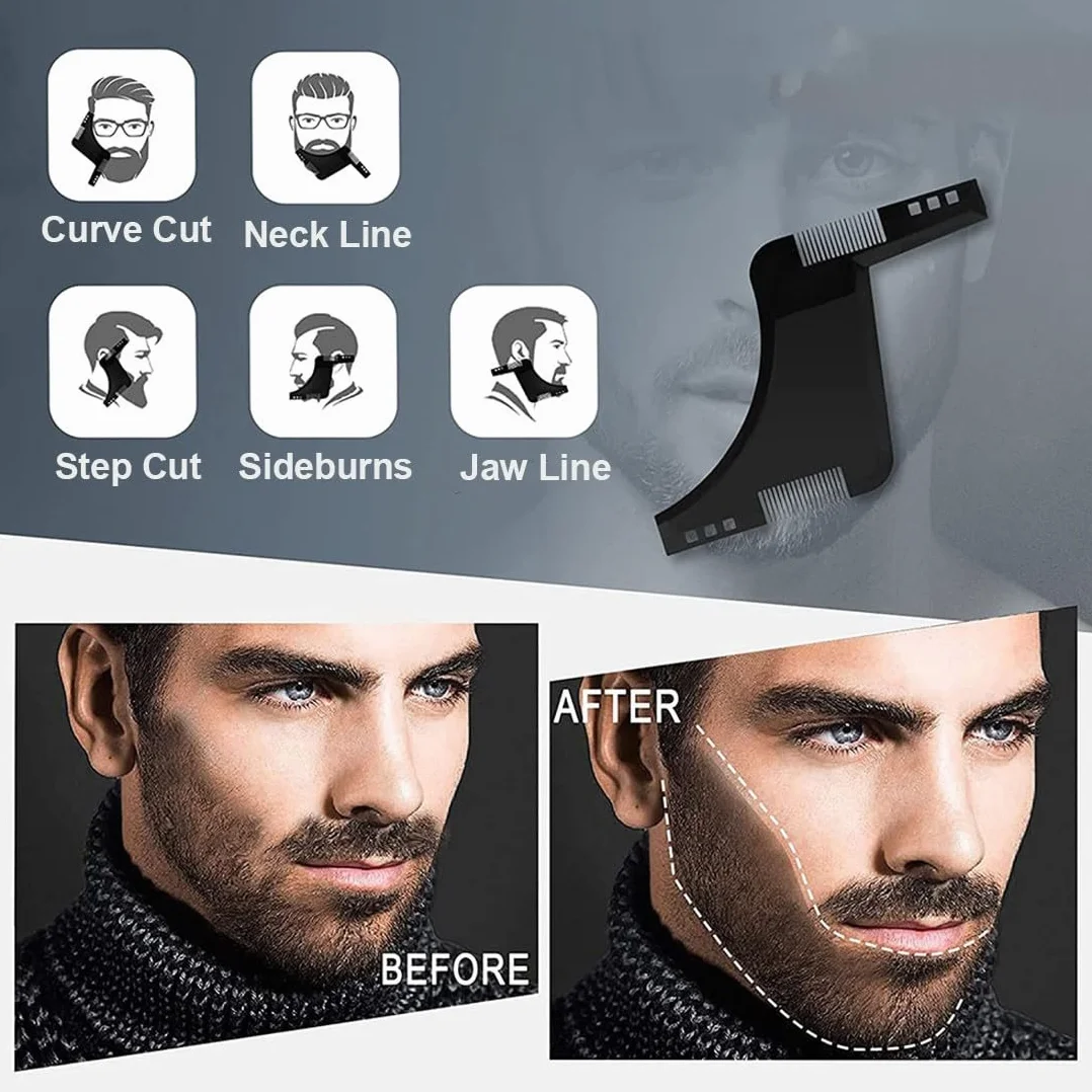 Pettine per Barba, 2Pcs Pettine Stencil Barba, Pettine di Guida per Rasatura Della Barba, Signori pizzetto Collo Sagome per Barba Styling Tool per rifinire Gli Uomini rasatura della barba