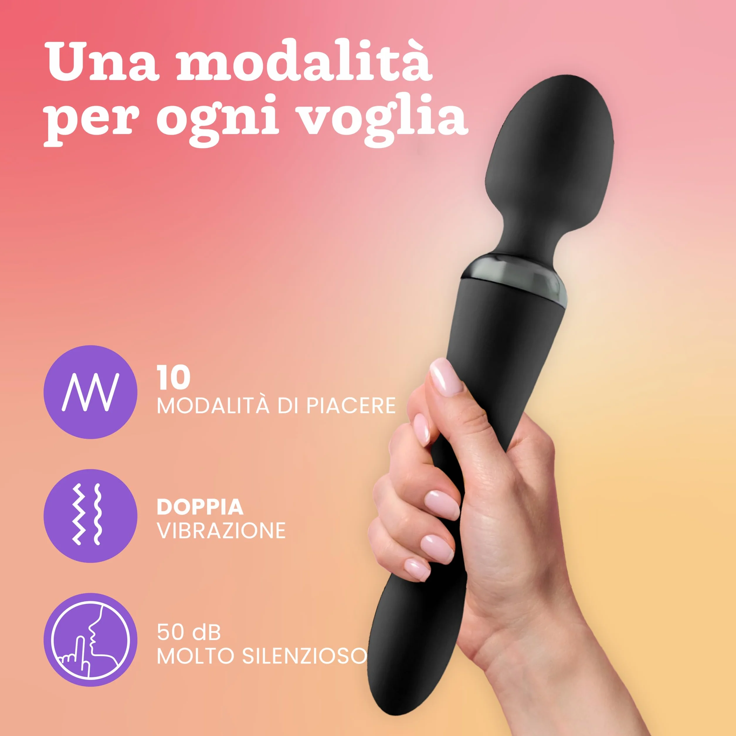 Vibratore Doppio di Oliver James – Wand Massaggiante e Dildo Vibrante con 10 Modalità di Piacere, in Silicone Resistente all’Acqua, Giocattoli Sessuali per Coppie e Donne (Nero)