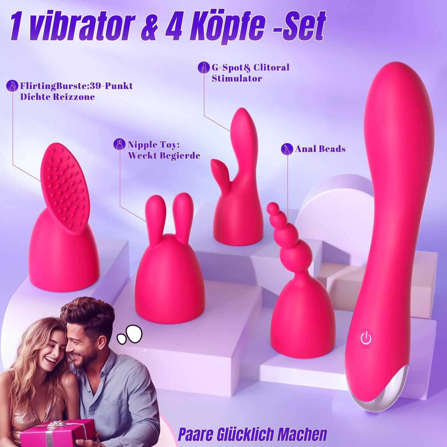 Vibratore Sex Toys Multifunzionale Vibratoreper Donna Professionale, 4-in-1 Set Vibratori con Accessori Intercambiabili, Sexytoysys Donna Coppia Vibratori 20 Modalità Toys Sessuali Clitoride e Punto G