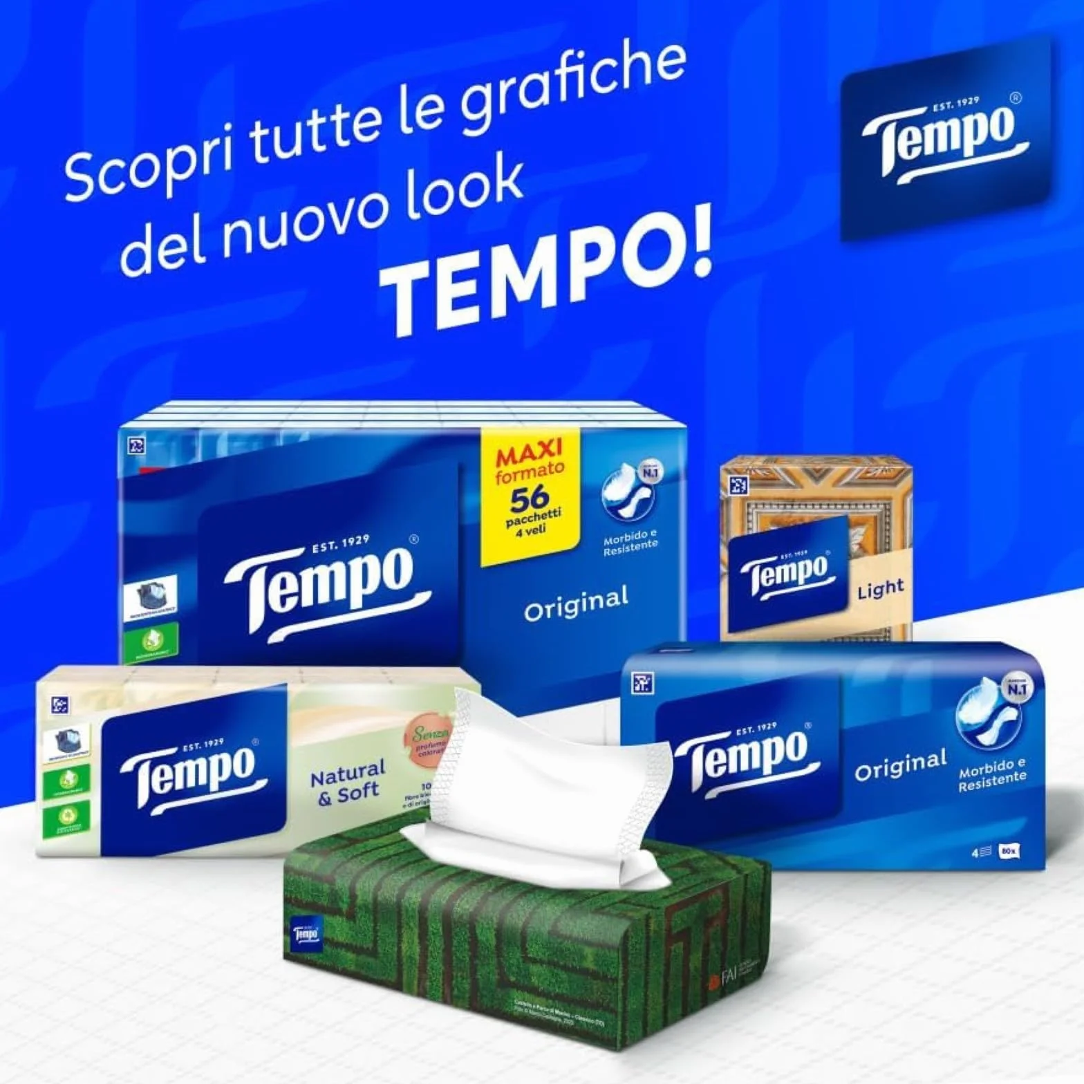 Tempo Fazzoletti Box Pelli Sensibili 4 Veli 12 Confezioni 960 Fazzoletti olio di mandorla aloe vera