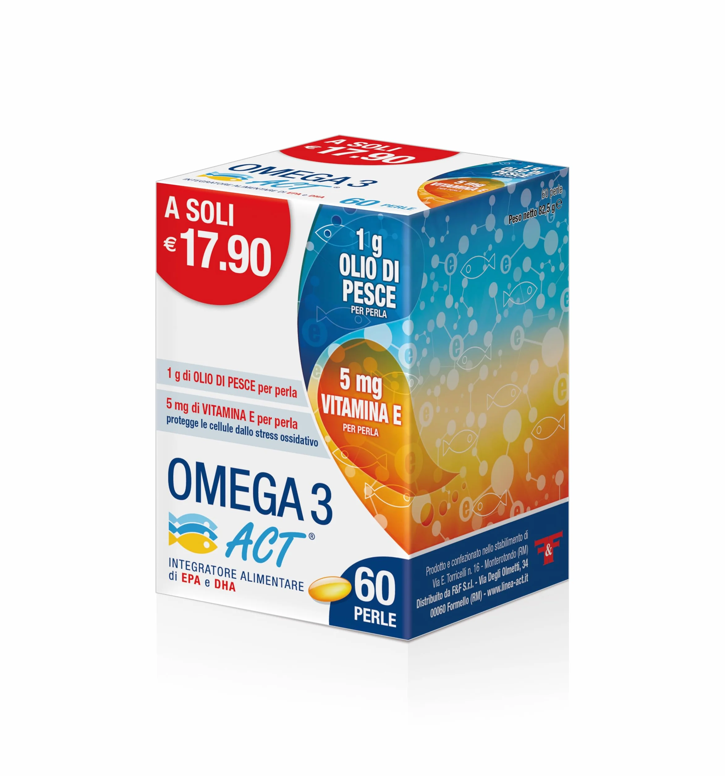Omega 3 Act Integratore Alimentare Olio di Pesce EPA DHA 60 Perle Funzione Cardiaca Cerebrale Visiva