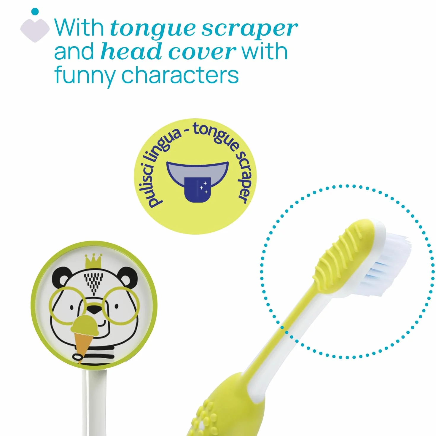 Chicco Set 2 Spazzolini da Denti per Bambini con Ventosa, Testina Arrotondata, Setole Morbide Delicate su Gengive e Dentini, Ampio Manico Antiscivolo, Coprisetole Incluso, 3-6 Anni, 2 Pezzi, Bimbo