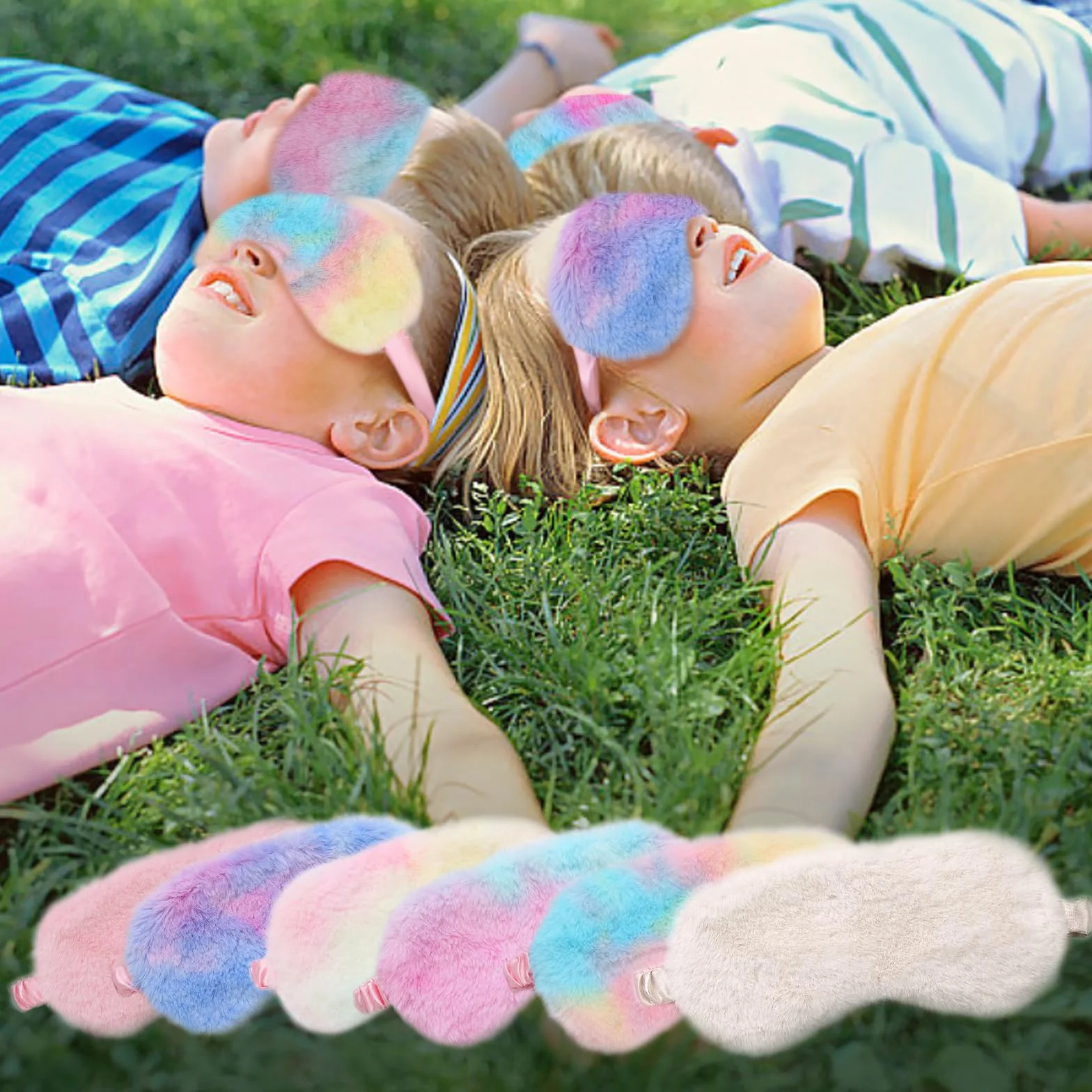 EUPSIIU 6 Pezzi Simpatiche Mascherina per Dormire in Peluche, Maschera Occhi per Dormire Antiluce per Donna, Benda Occhio Traspirante Maschera di Sonno Copertura degli Occhi per Bambina Ragazzi