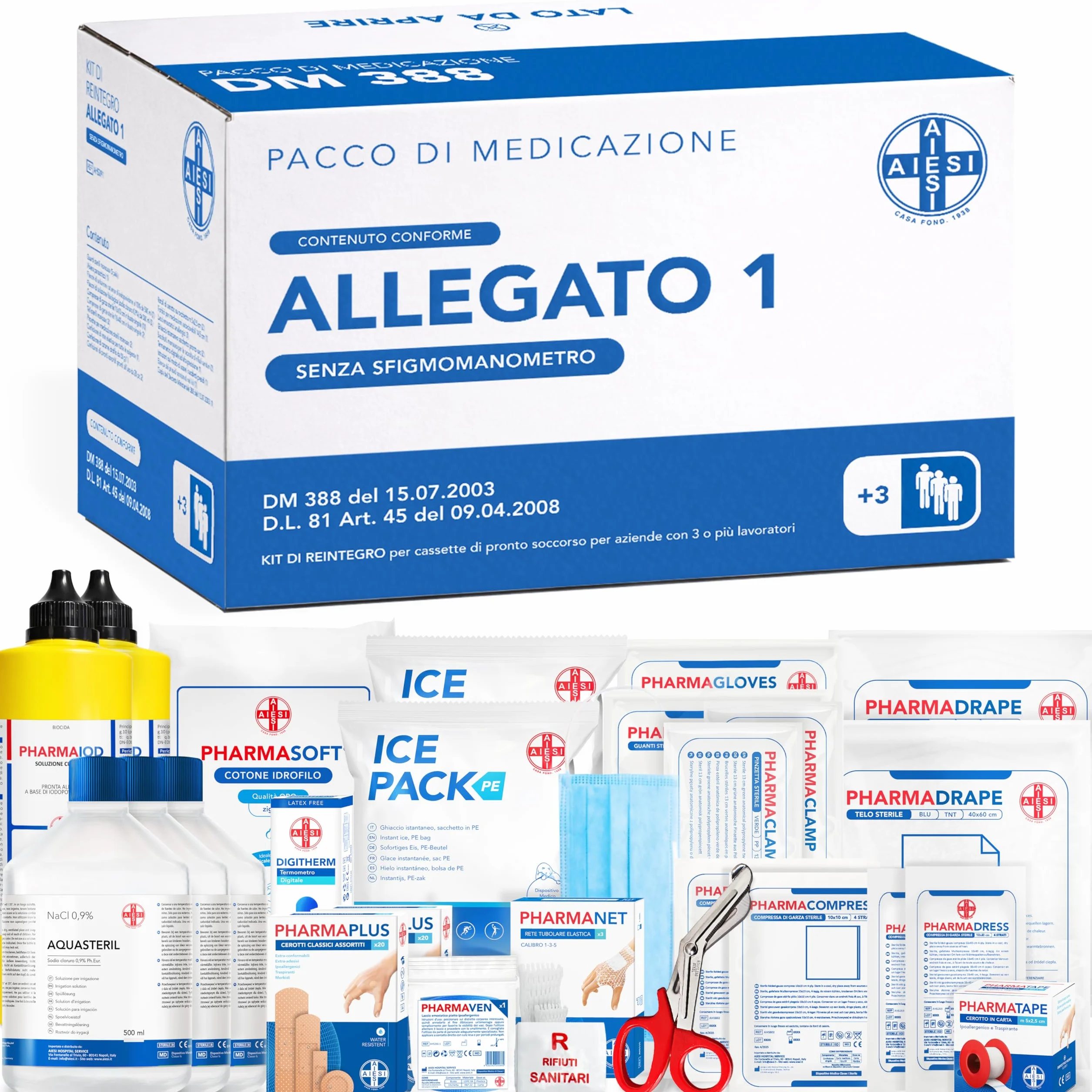 AIESI kit reintegro ALLEGATO 1 cassetta pronto soccorso aziende 3 dipendenti DM388 DL81 Made Italy