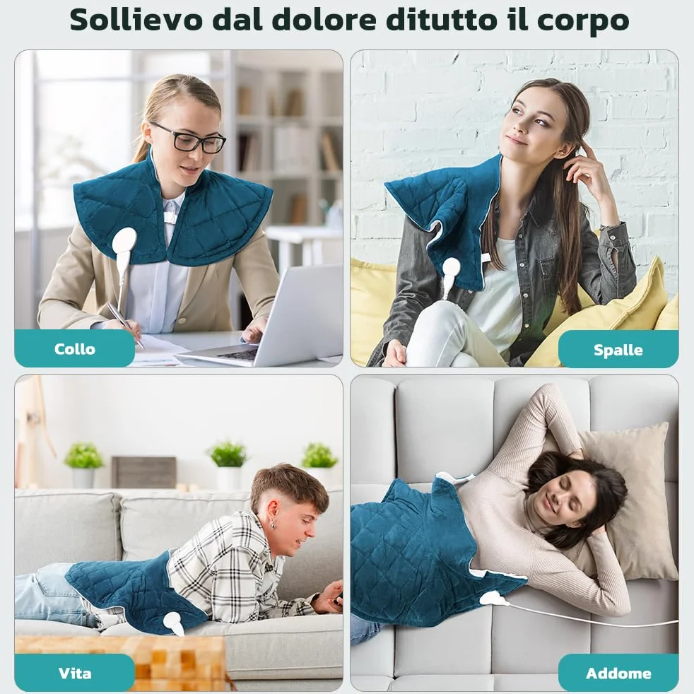 Termoforo Cervicale e Spalle, Riscaldamento Rapido, 5 Regolazioni della Temperatura, Lavabile in Lavatrice, Spegnimento Automatico