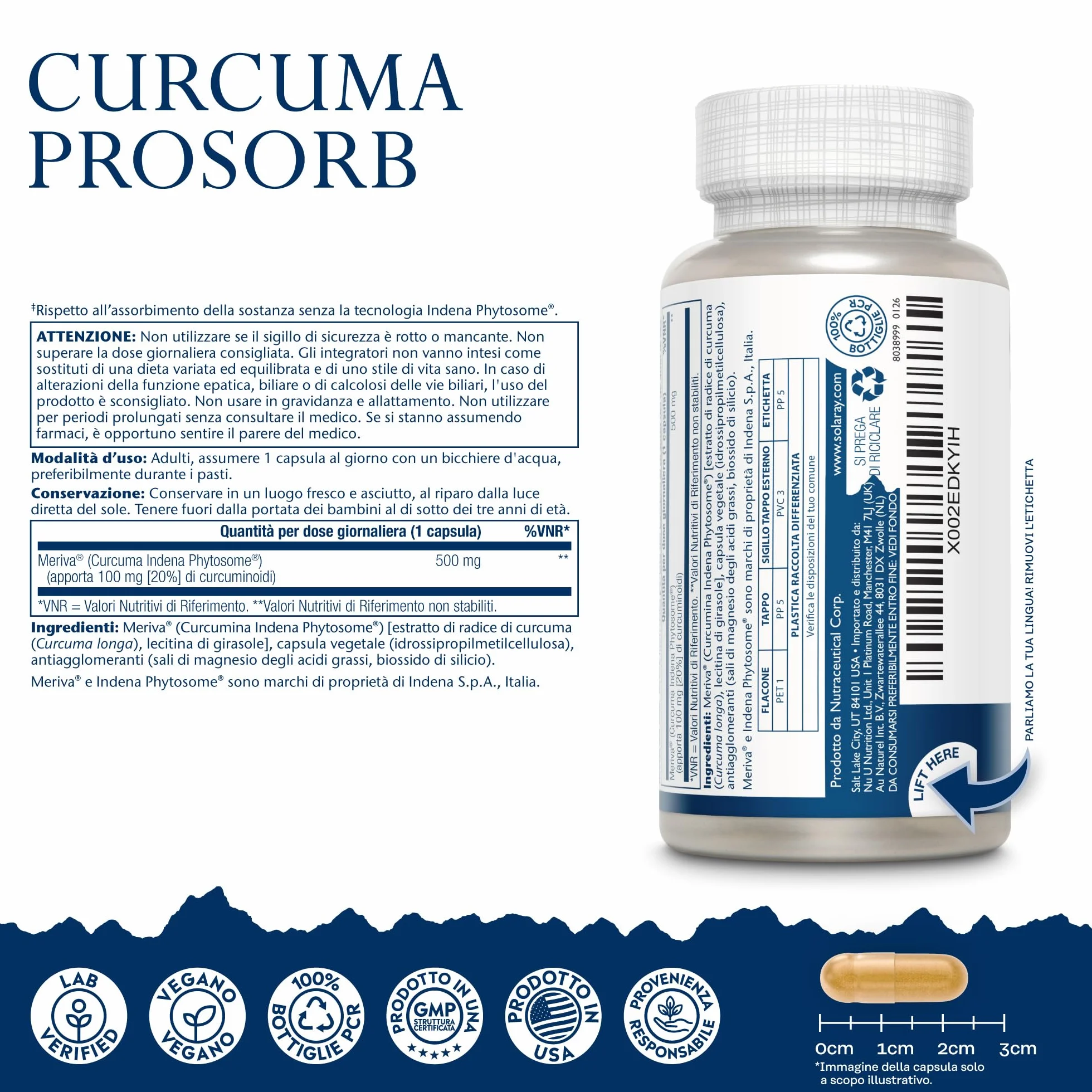 Solaray Curcumina Meriva® Fitosomiale 500mg 30 Capsule Vegane Biodisponibile