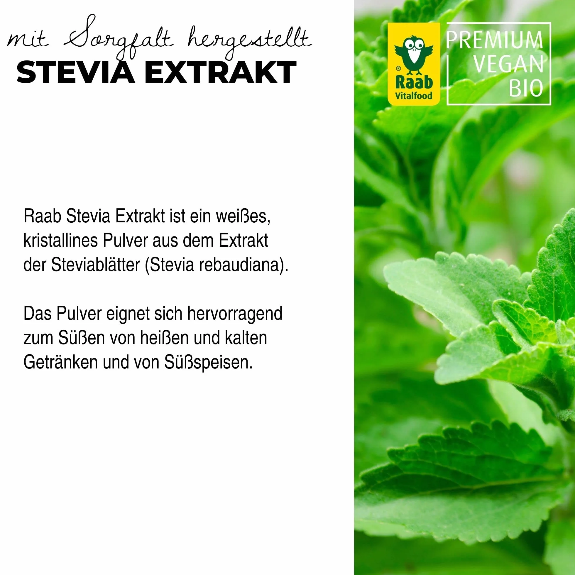 Raab, Dolcificante a base di estratto di stevia in polvere bio, 50g