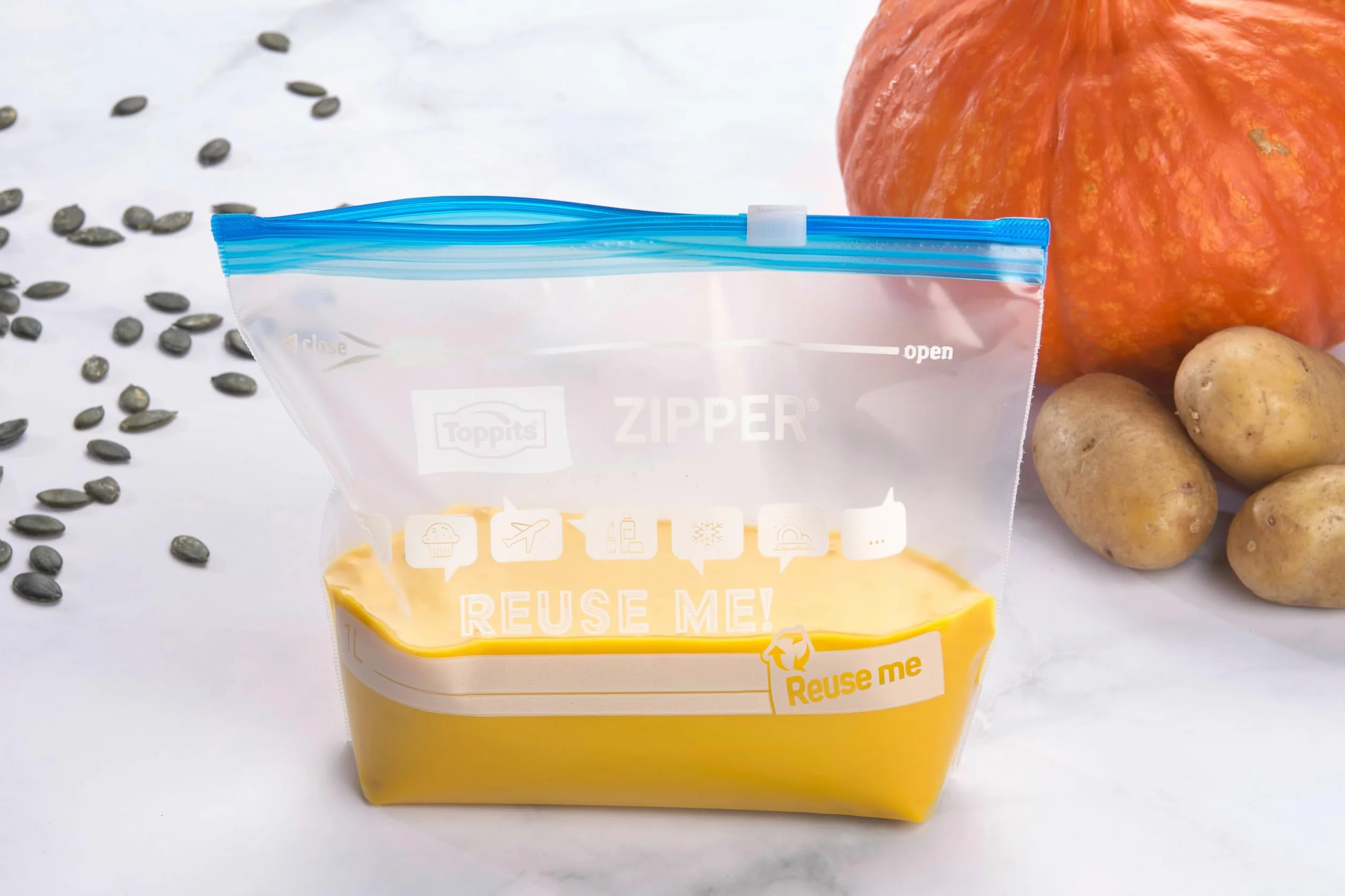 Toppits Zipper sacchetto multiuso pellicola speciale antistrappo, riutilizzabile, trasparente, capacità 1 litro, 1 x 12 pezzi