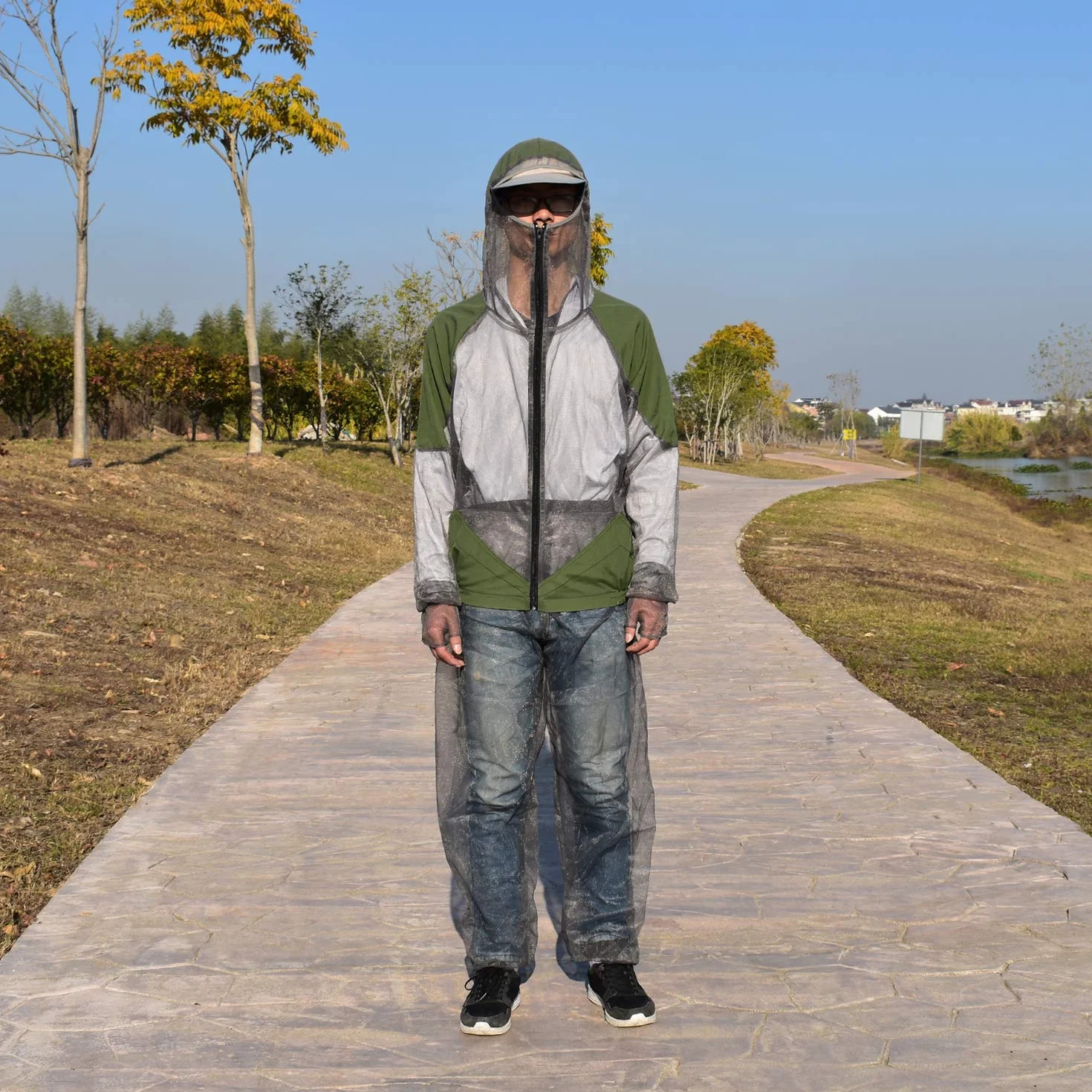 Lixada Abito Repellente Zanzare con Cappuccio in Mesh Mosquito Suit Giacca Bug per Pesca Caccia Campeggio L/XL/XXL