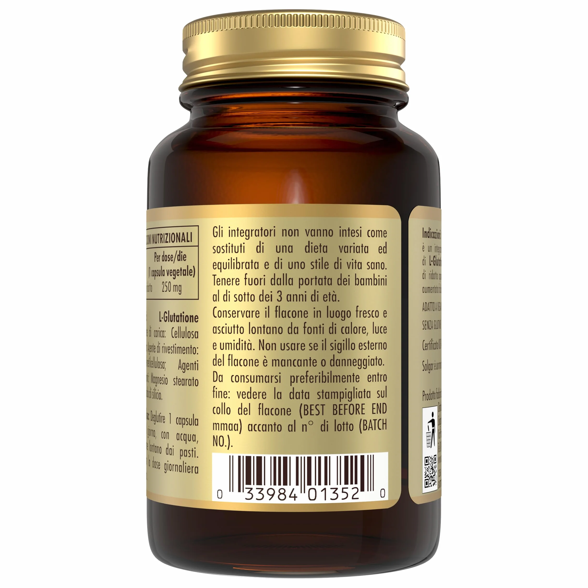 Solgar GLUTATIONE 250, 30 capsule vegetali – L‑Glutatione (GSH) 250 mg – equilibrio redox