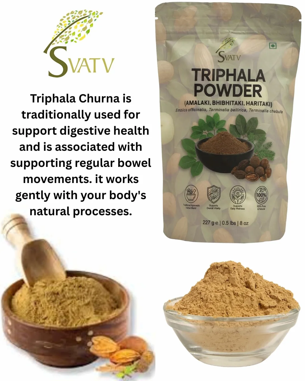 Triphala Powder 227g Formula of Amla, Haritaki & Bibhitaki – 8 Oz