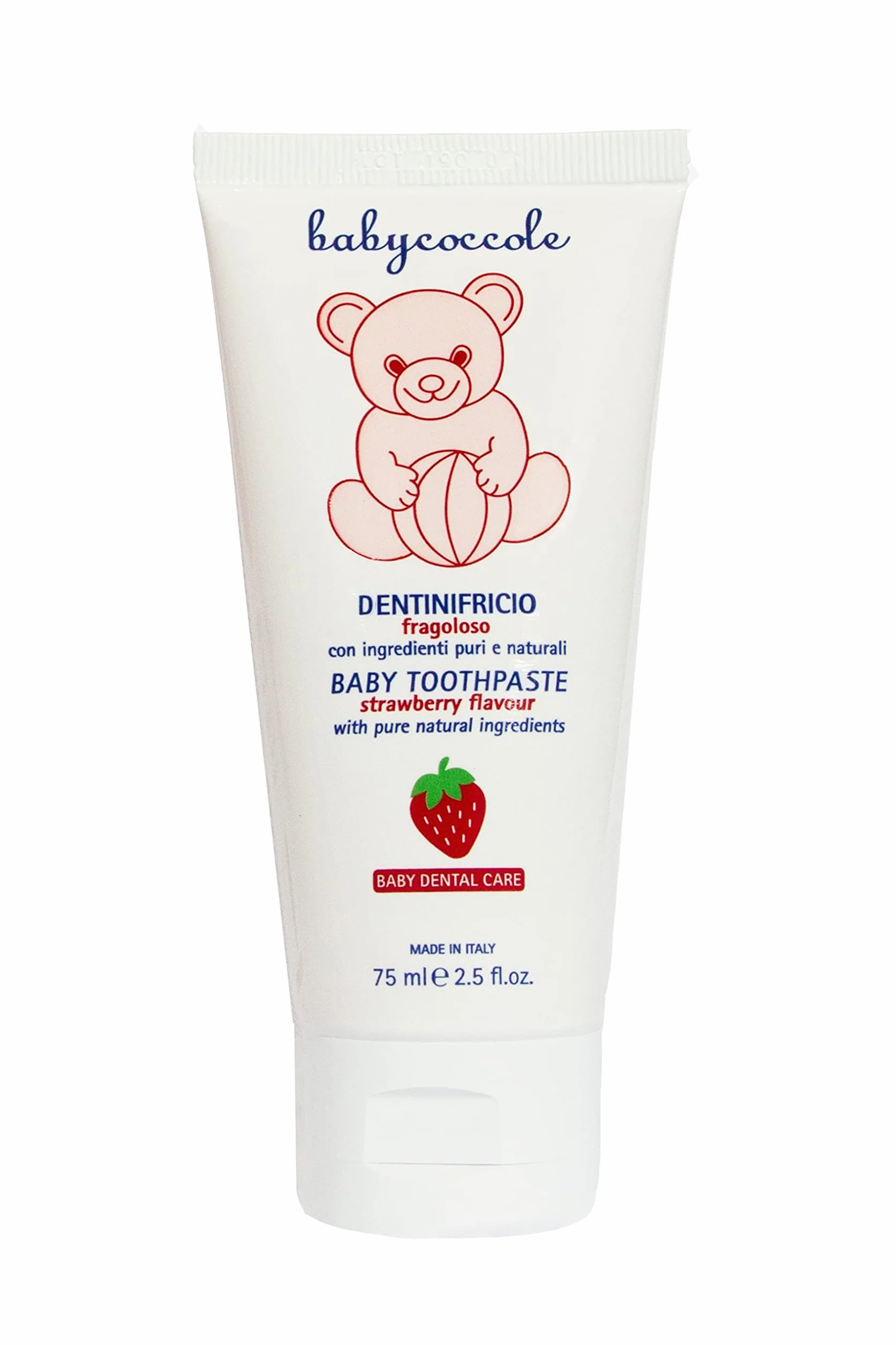 Babycoccole DENTINIFRICIO FRAGOLOSO. Dentifricio per Bambini da 0 a 6 anni all'aroma naturale di Fragola. Rinforza i denti, previene le carie. Giusto apporto di fluoro, calcio e vitamine - 75 ml