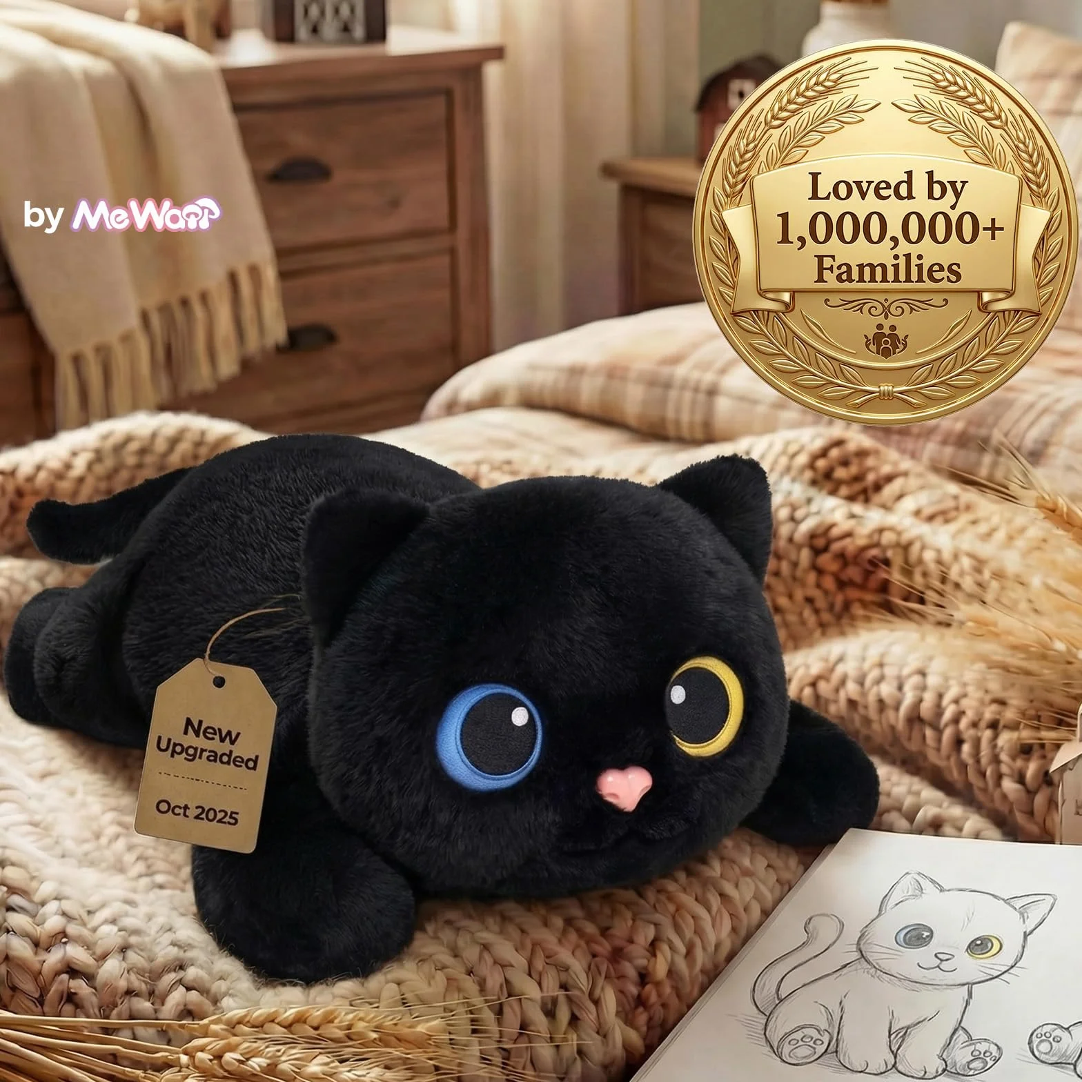 Mewaii Peluche Gatto Nero Riscaldabile e Ponderato da 23 Pollici con Cuscinetto Rimovibile – Peluche Morbido da Abbraccio per Bambini e Adulti, Regalo Soffice e Caldo per Tutte le Stagioni