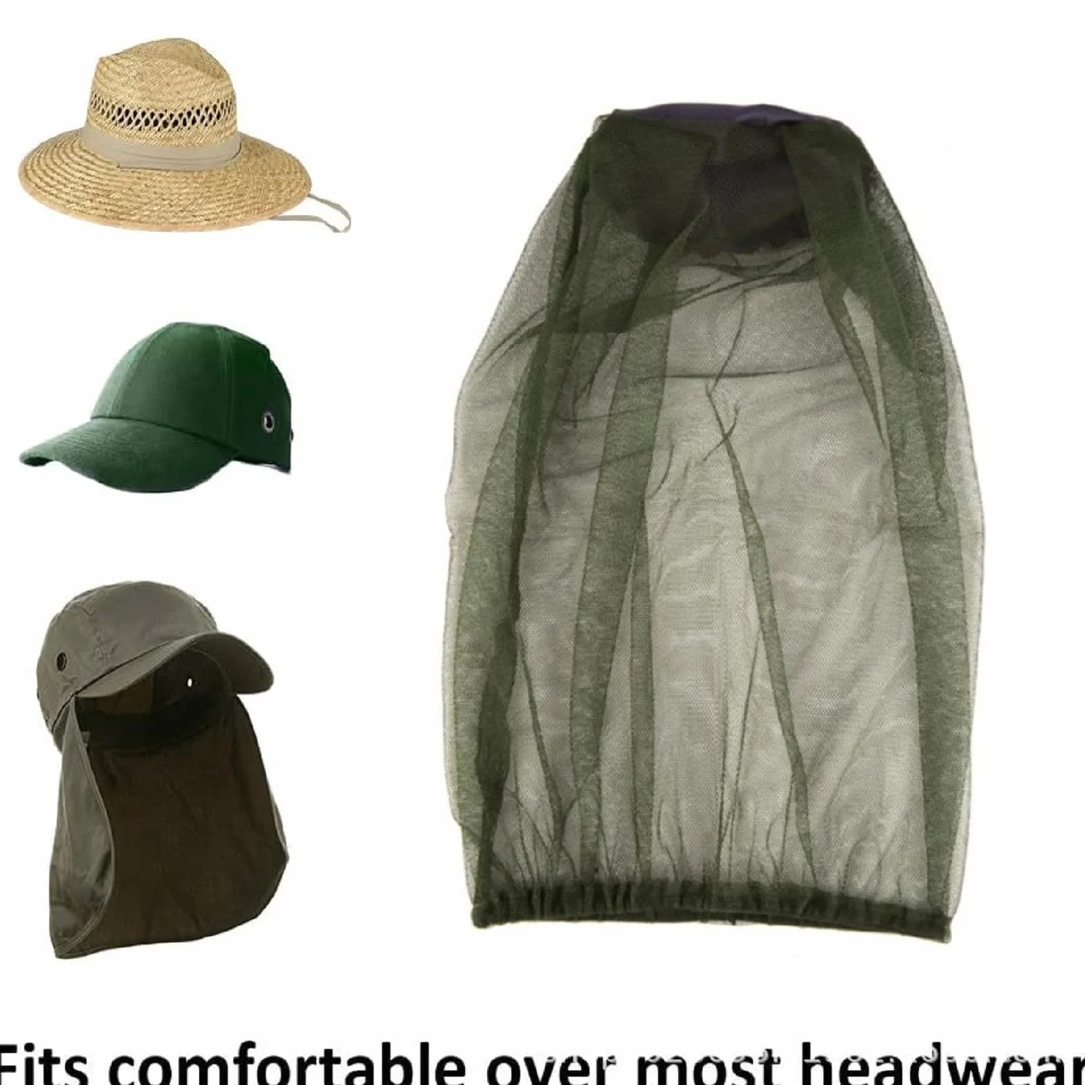 Anti-Zanzara Cappello Protezione Viso Rete Insetti Testa Pesca Campeggio 2 Pezzi