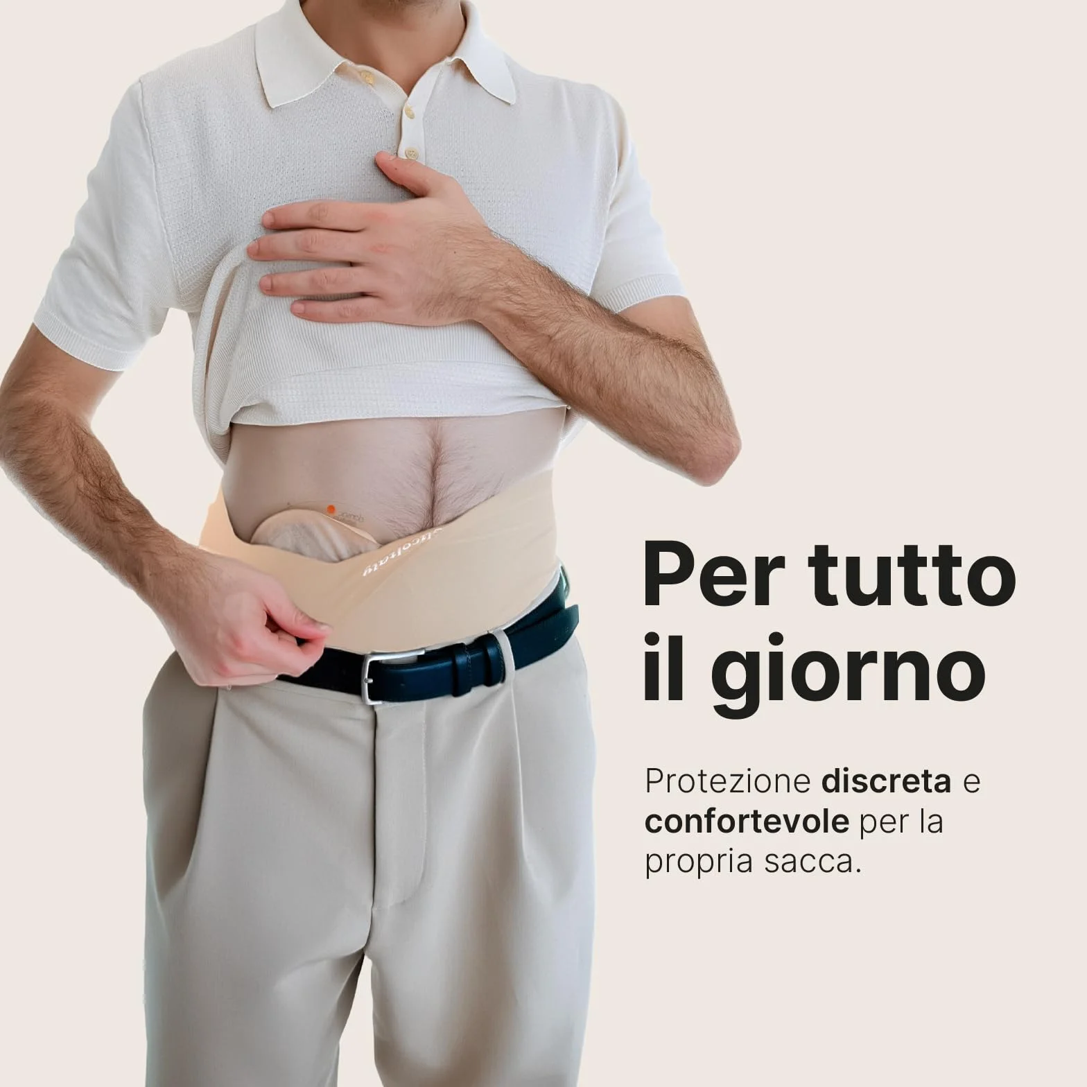 Glico Line Fascia Giorno Plus per Stomia Unisex, Ideale per Giorno e Notte, Tasca Interna per Contenere la Sacca, Made in Italy, Beige, M