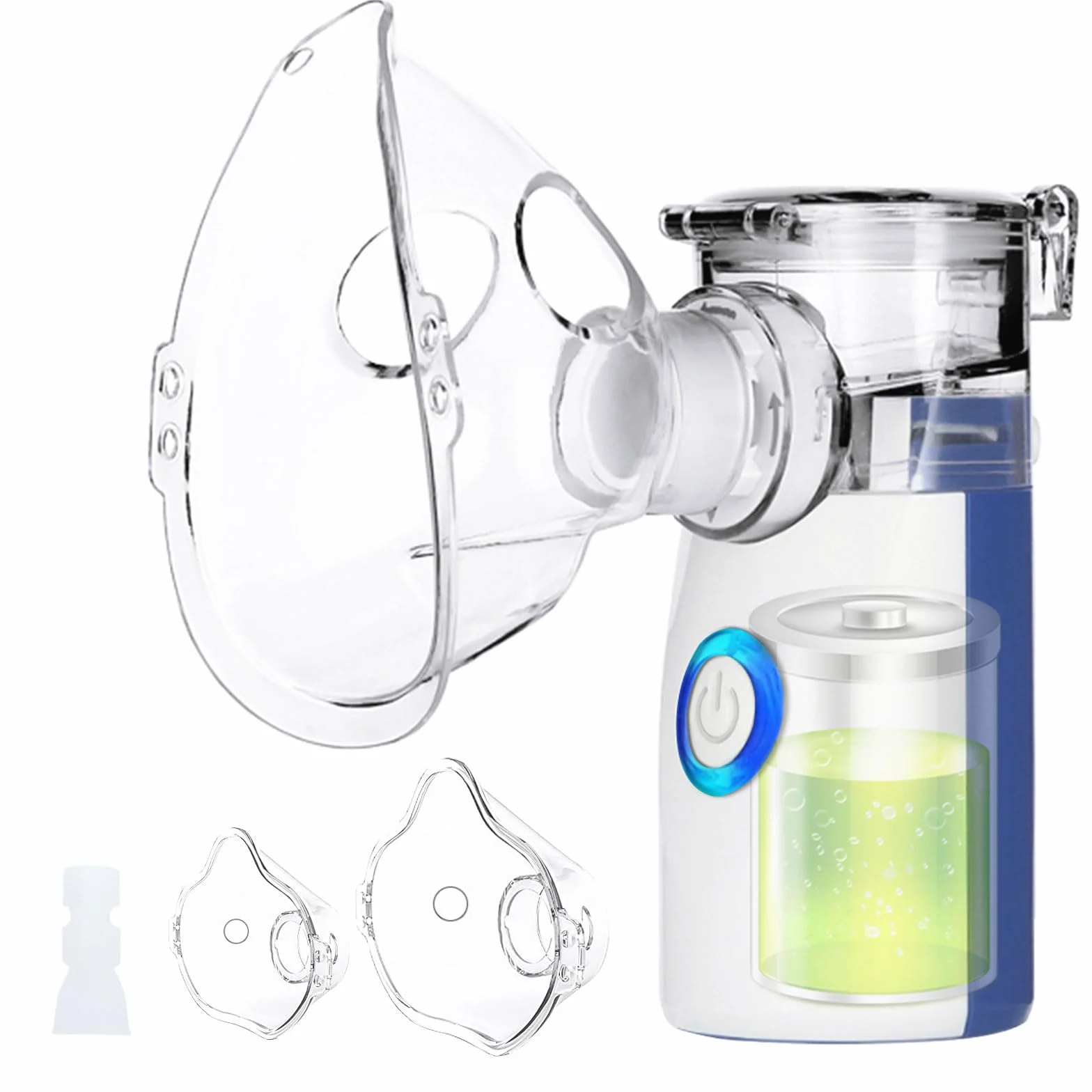 Aerosol Portatile Silenzioso Wholede con 2 Maschere e 1 Boccaglio, USB-C Ricaricabile, per Adulti e Bambini (Blu)