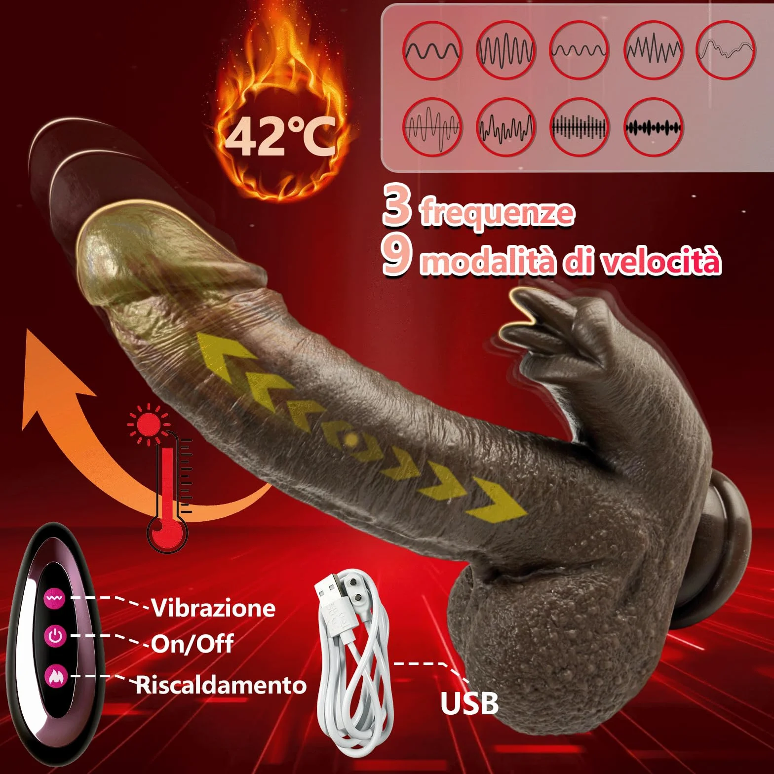 Dildo Anale Vibratoreper Stimolatore Clitoride Vibratore Anale Stimolatore Clitoride Femminile Sexytoysys Dildos Realistico Vibrante 9 Vibrazione 3 Spinta Riscaldamento, Nero