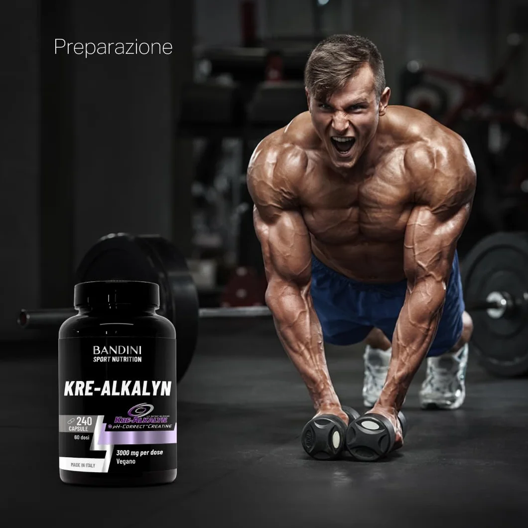 Bandini® Kre-Alkalyn® 240 capsule (Scorta per 2 Mesi) - Creatina Alcalina Tamponata per Allenamento Intenso, Sport, Palestra e Pre Post Workout - A base di Creatine Monoidrato - 100% Vegan