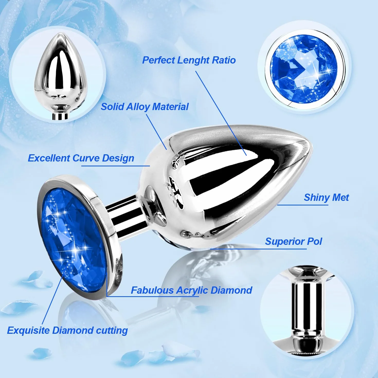 Pezzi in Acciaio Inossidabile Blue Liscio Al Tatto Dietro set vibrazione silicone anal butt large man kit metallo