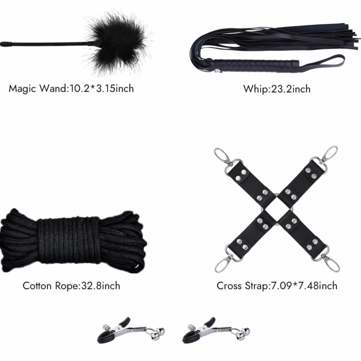 Set sessuale multifunzione 10 pezzi set con cinturino in nylon nero, dotato di cinturino regolabile - D19