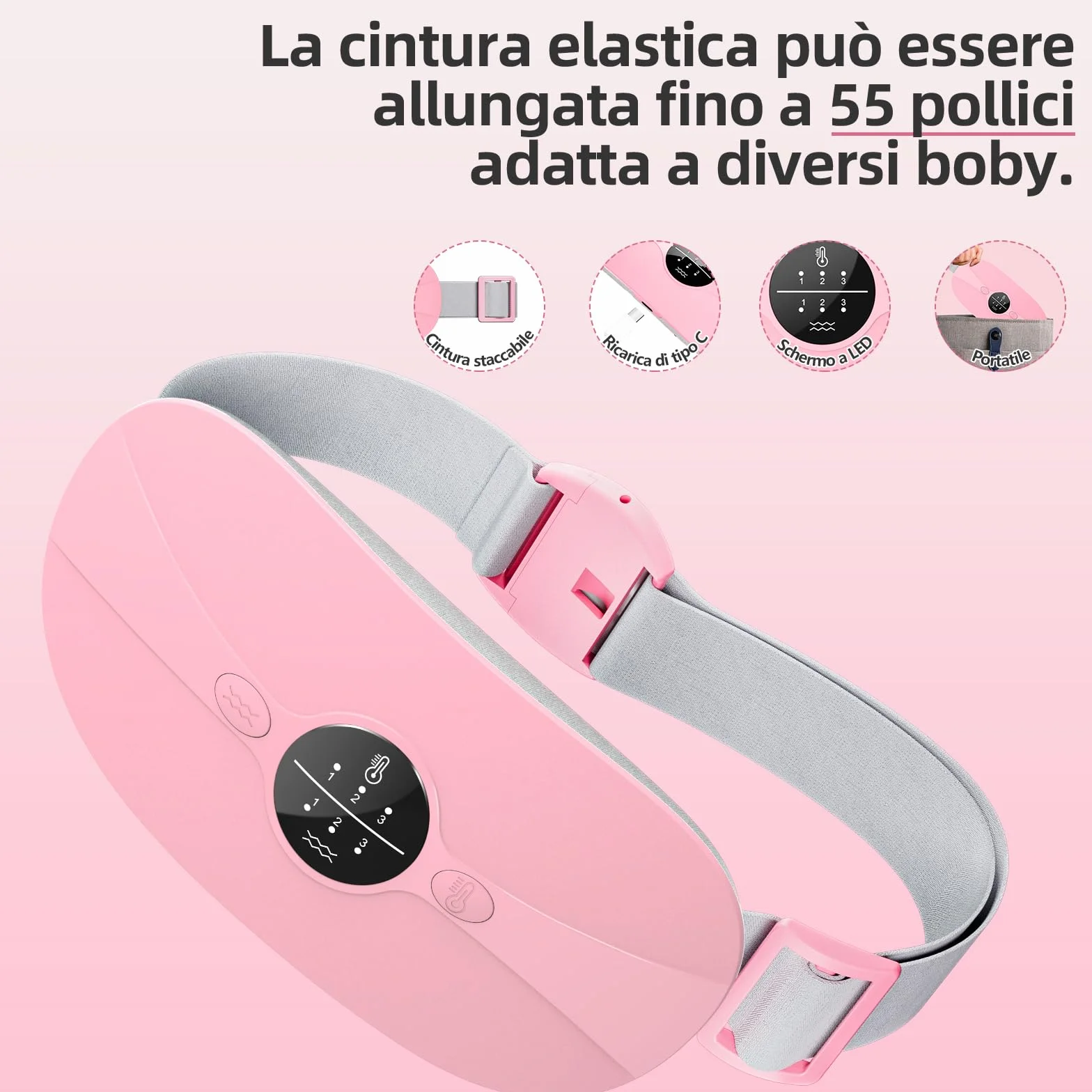 Cuscinetto Riscaldante Mestruale Portatile, 3 Livelli di Calore e 3 Modalità di Massaggio per Dolori Lombari/Schiena/Crampi