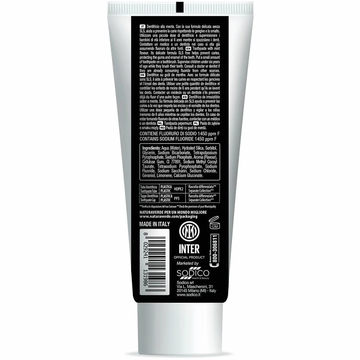 Naturaverde | Kids - Football Team - Dentifricio alla Menta, Formula Delicata, Per Tifosi Interisti, 75ml