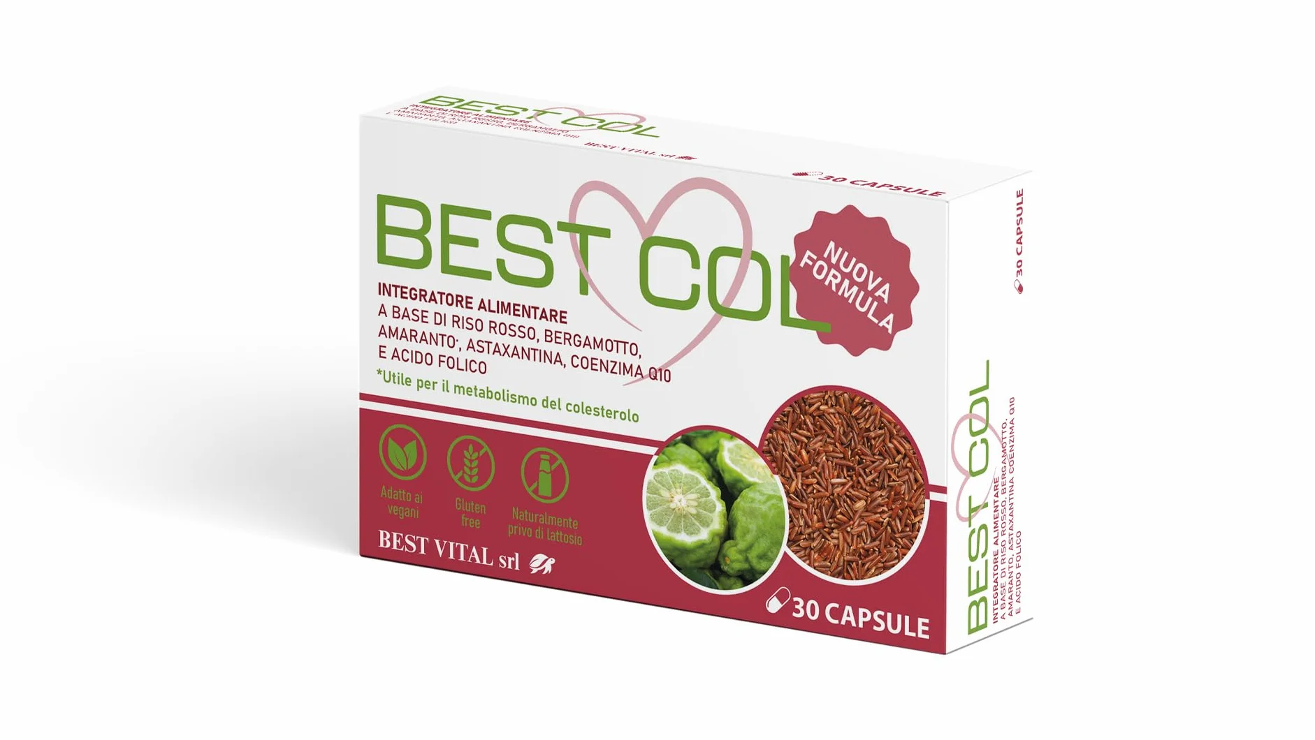 BEST COL Nuova Formula - Integratore Alimentare a Base di Bergamotto, Amaranto, Astaxantina, Coenzima Q-10, Riso Rosso e Acido Folico. 30 capsule