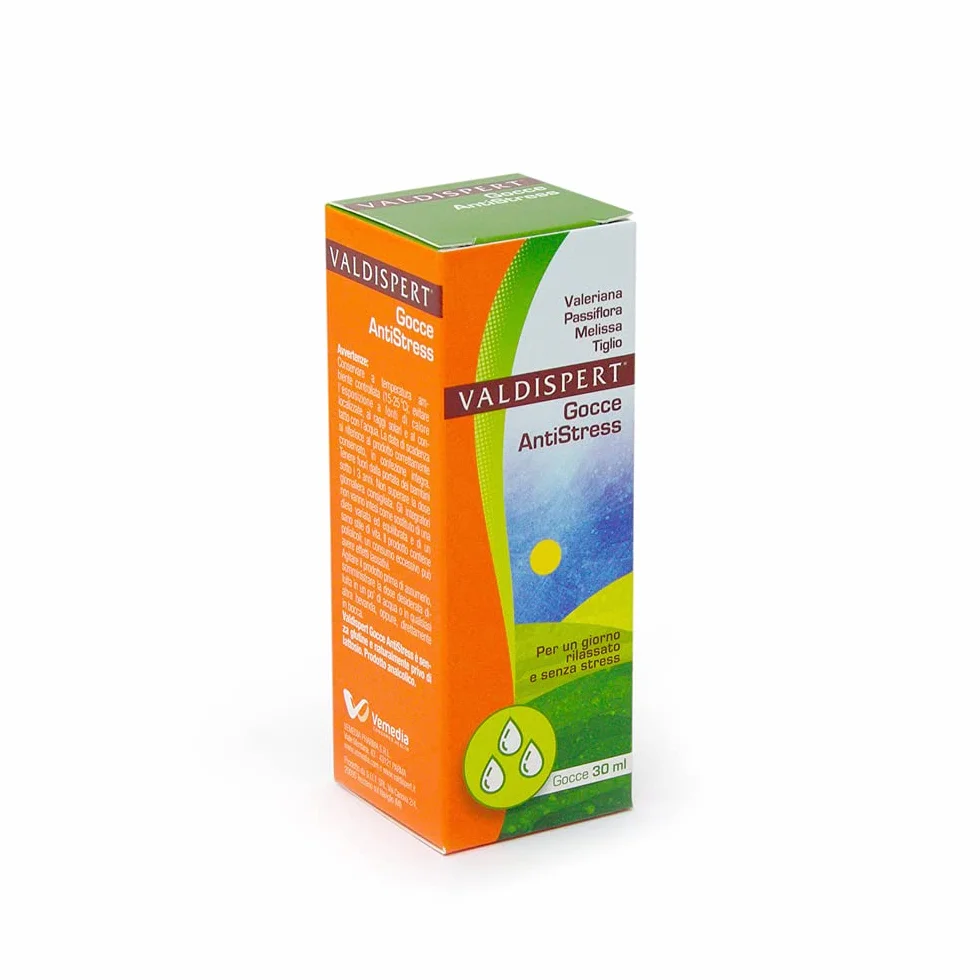 Valdispert Gocce Antistress, Integratore Naturale Rilassamento con Valeriana, Passiflora, Melissa e Tiglio, 30 ml