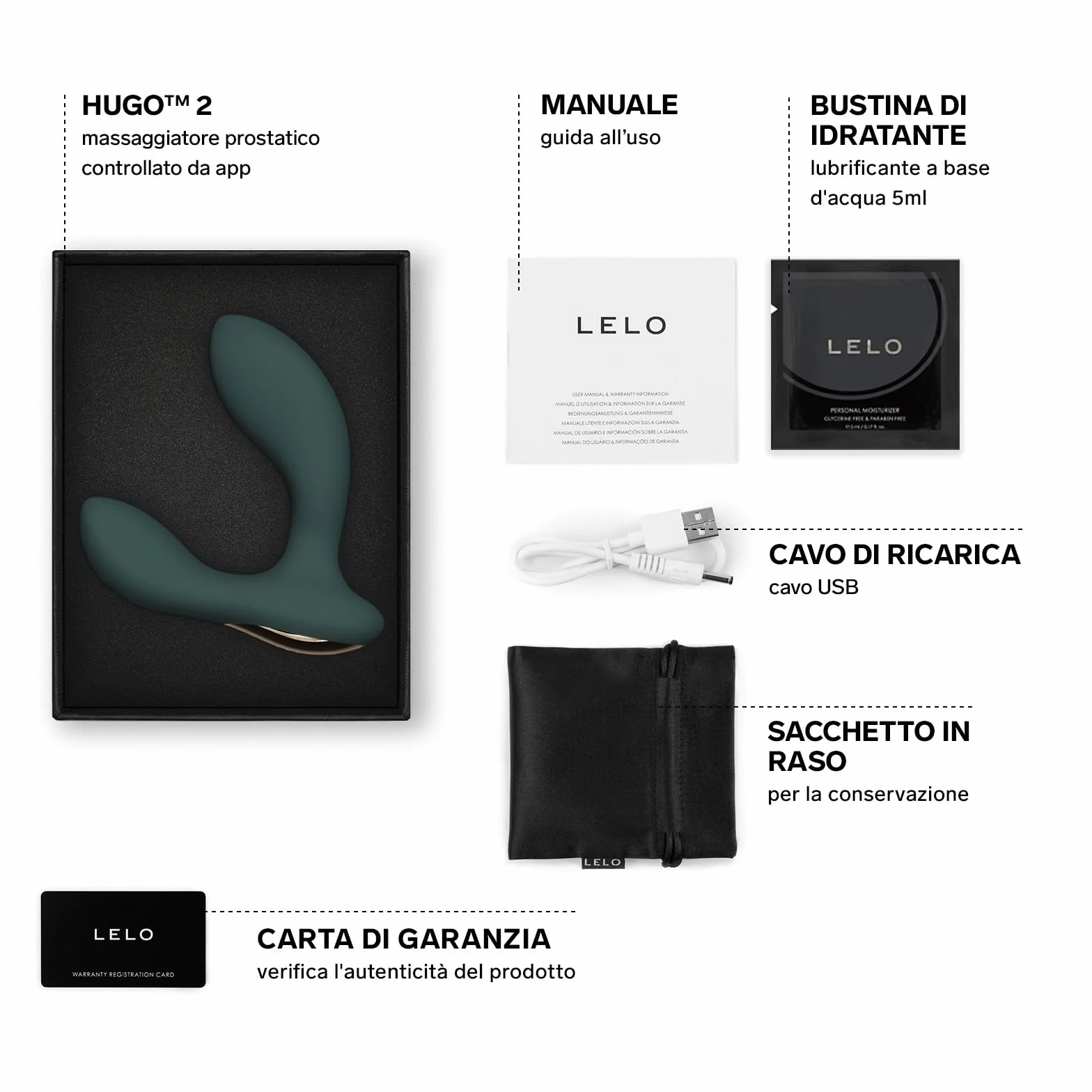 LELO HUGO 2 Massaggiatore Prostatico con App Bluetooth e 10 Modalità di Piacere, Plug Anale da Uomo (HUGO 2 Green)