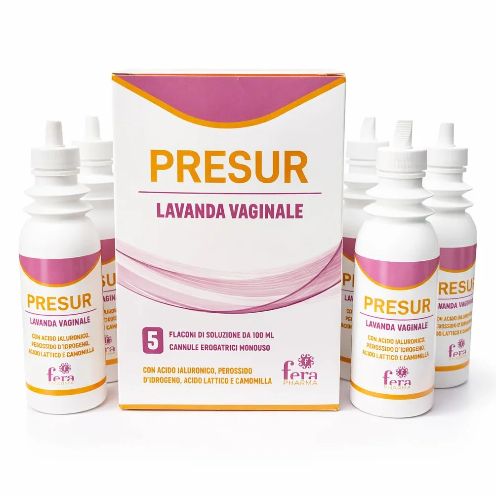 Lavanda Vaginale pH 3,5 con Acido Ialuronico, Perossido d'Idrogeno, Acido Lattico e Camomilla - 5 Flaconi da 100 ml con Cannula Monouso