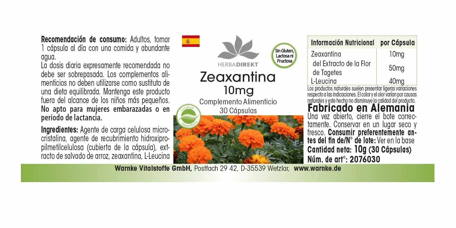 Zeaxantina 10mg 30 capsule Vegan HERBADIREKT by Warnke Vitalstoffe