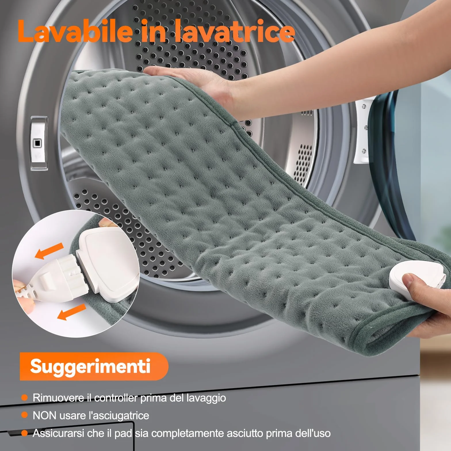 Termoforo Elettrico Lombare, 30x60cm Termoforo Lombare Ricaricabile Con timer di 4 ore e 6 Livelli di Riscaldamento Spegnimento Automatico,Lavabile Cuscino Elettrico Riscaldante Grigio