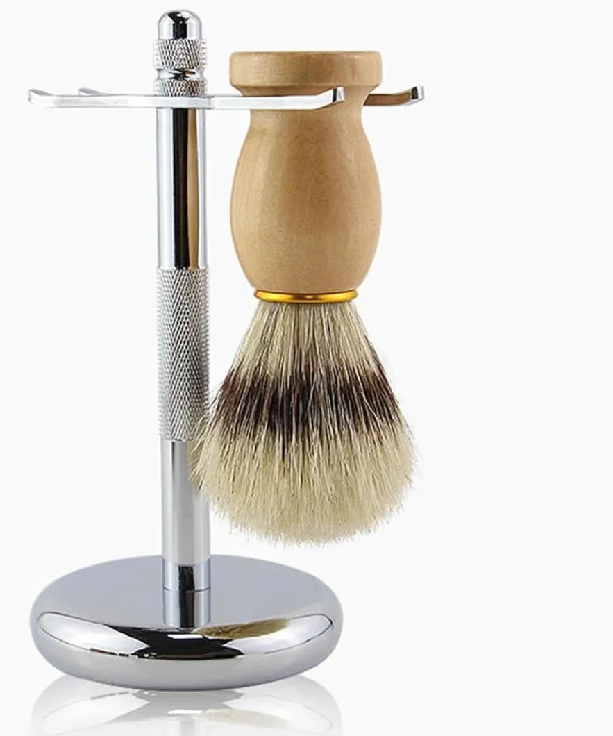 PARENCE.- Pennello da barba con manico in legno - Design classico ed elegante, universale