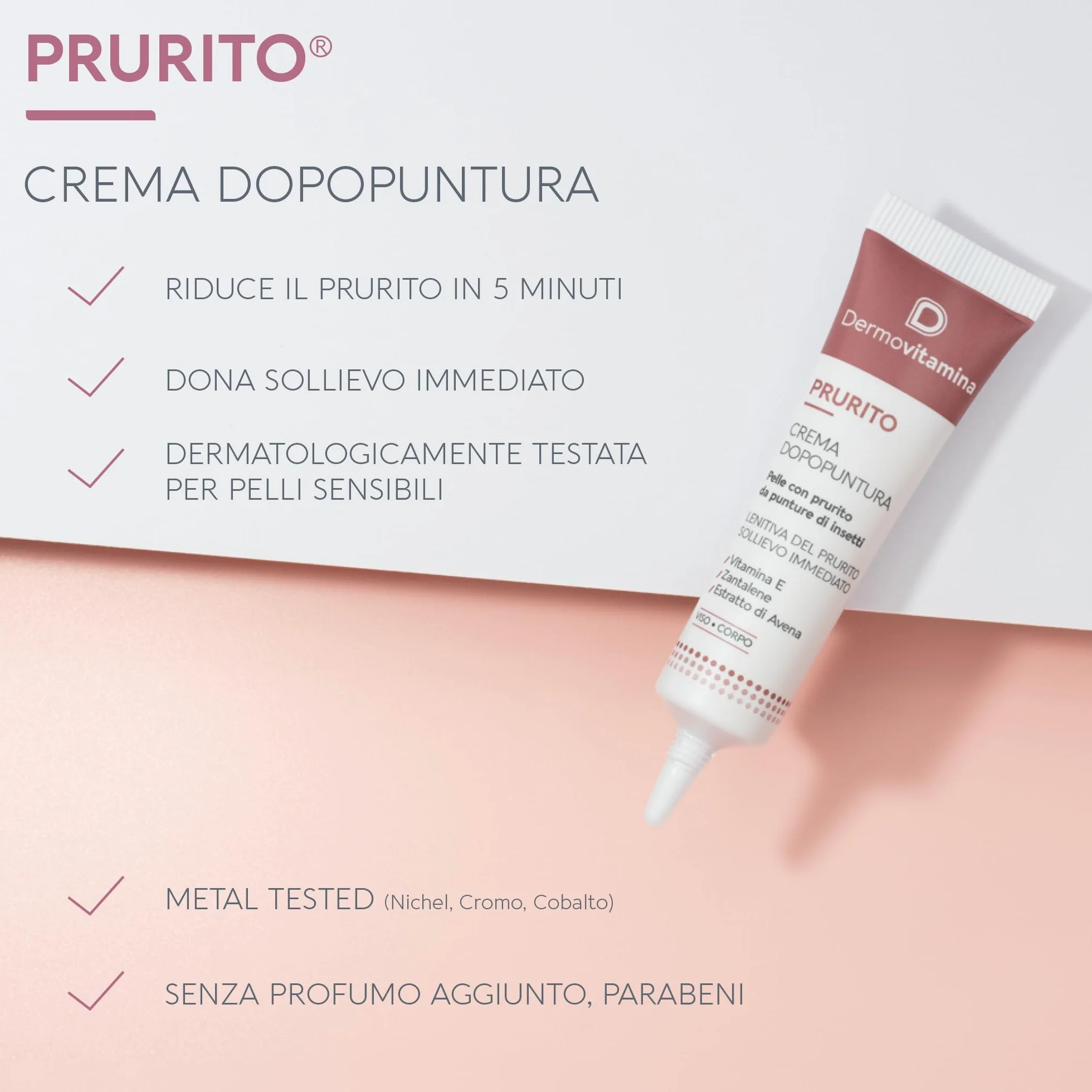 Dermovitamina Prurito Crema Dopopuntura – Lenitiva Immediata per Punture di Insetti –Antizanzara – Viso e Corpo – Per Tutta la Famiglia – Dopo puntura Zanzare Bambini – 15 ml