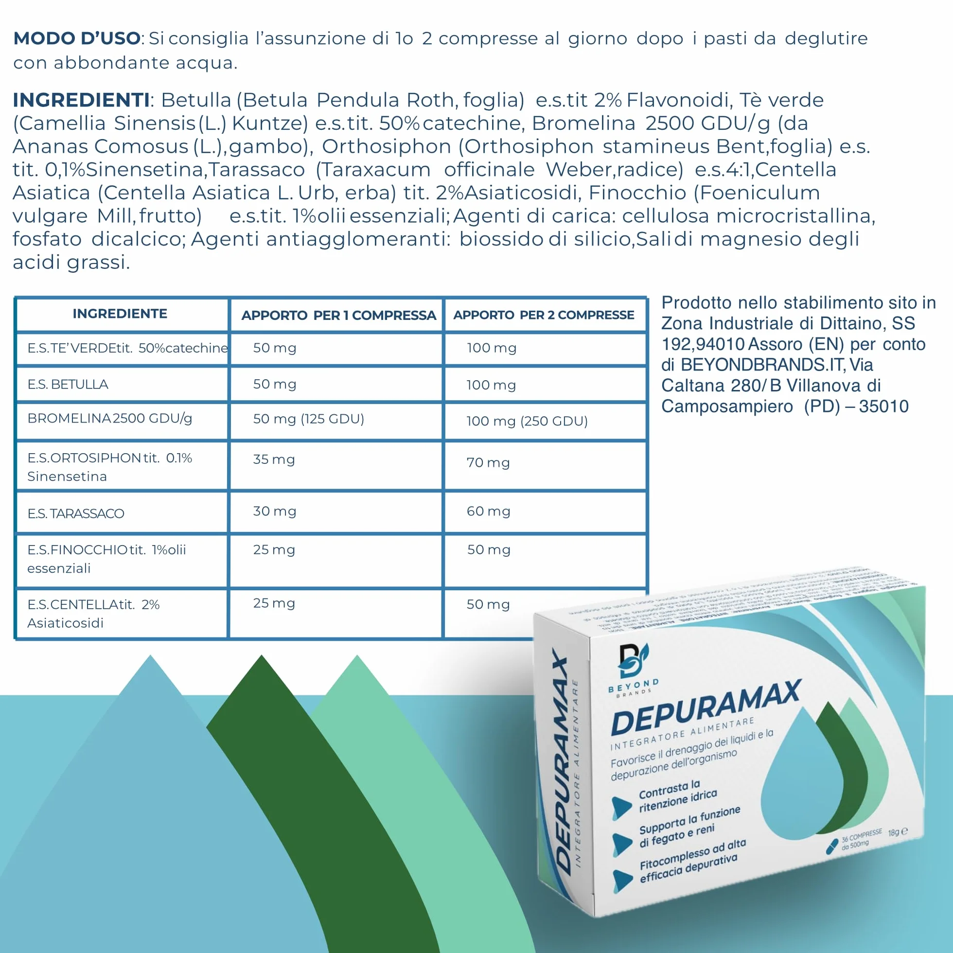 Detox Fegato e Intestino Diuretico Drenante Forte con Bromelina Betulla Tarassaco Finocchio Centella Asiatica Orthosiphon Made in Italy