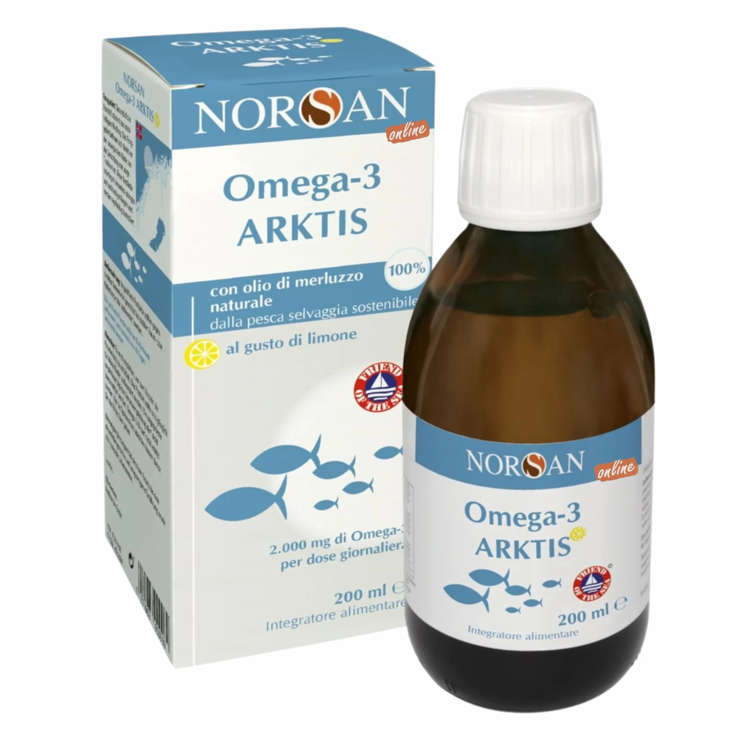 NORSAN Arktis Omega 3 2000mg Olio di fegato di merluzzo liquido 1x200 ml Integratore EPA DHA Vitamina D3