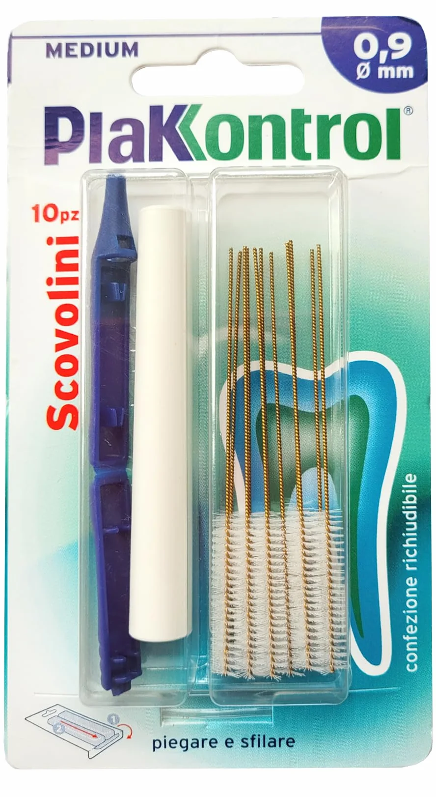 Plakkontrol® scovolini per l'igiene dentale con manico intercambiabile 0,9 mm conf. 10 pz