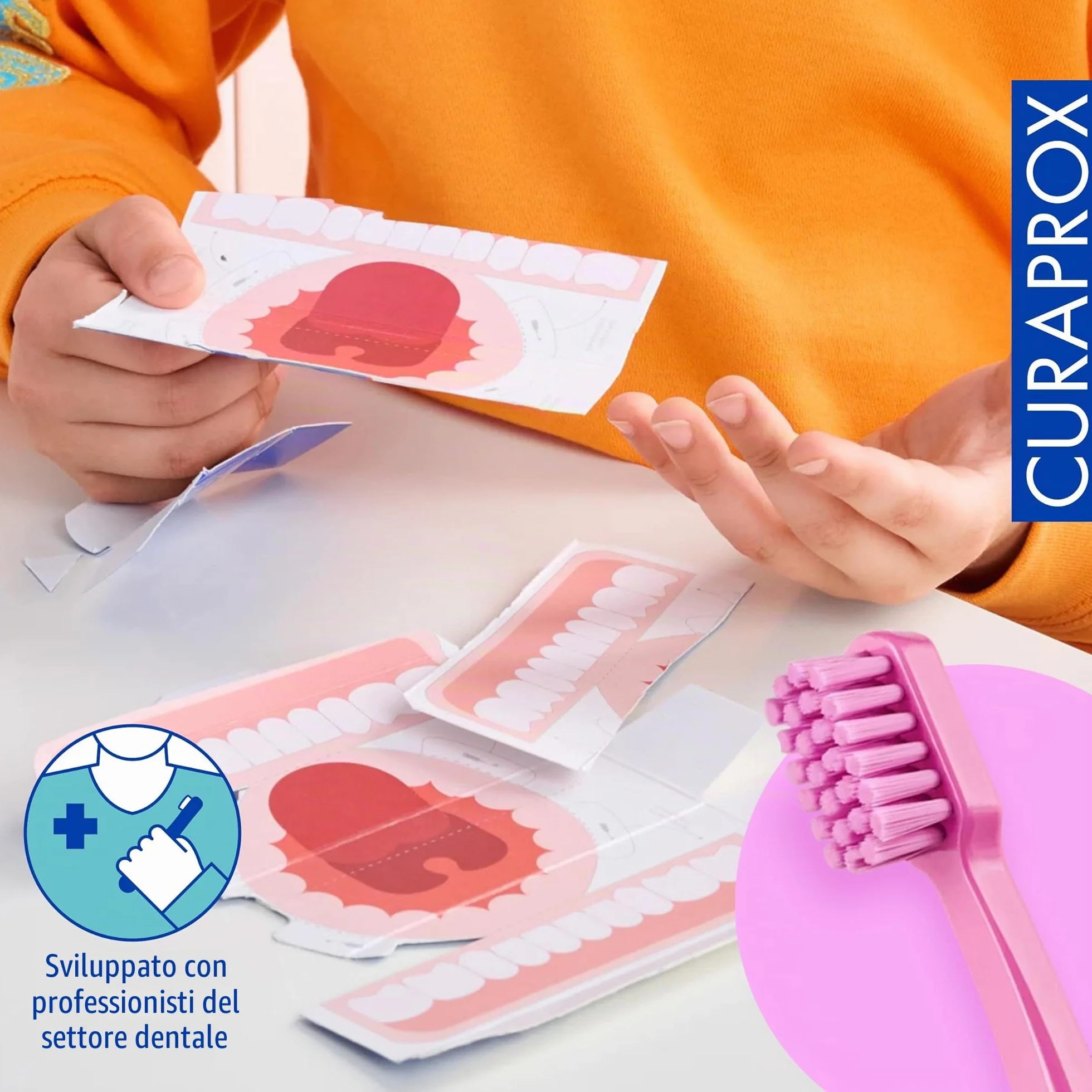Curaprox Spazzolino CS Kids-Per bambini dai 4 ai 12 anni/Pulizia delicata ultra-morbida | 5.500 filamenti Curen® / Rosa/Confezione singola/Made in Switzerland