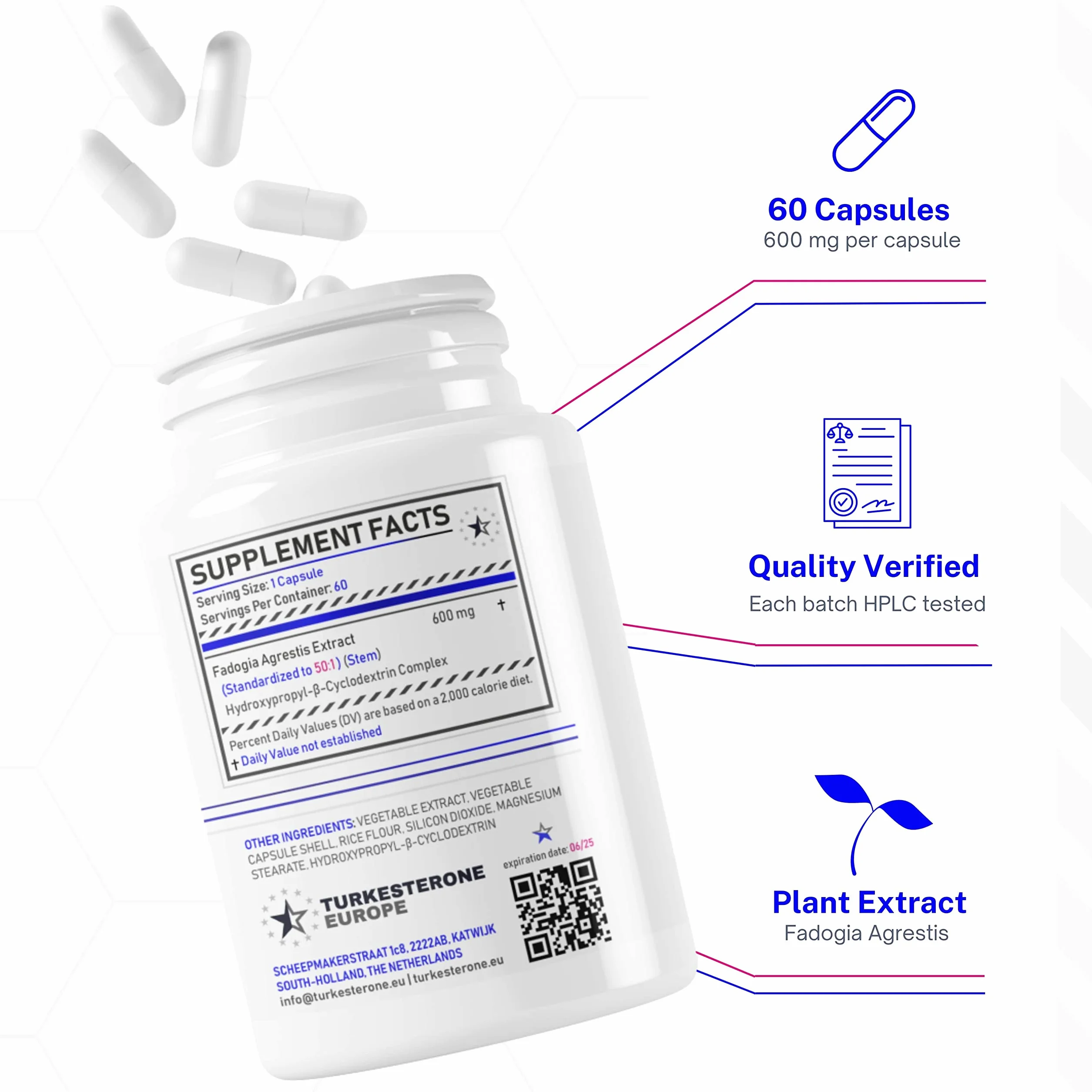 Fadogia Agrestis+ 50:1 with HydroPerine™ - 60 V-Capsules 1 Bottle